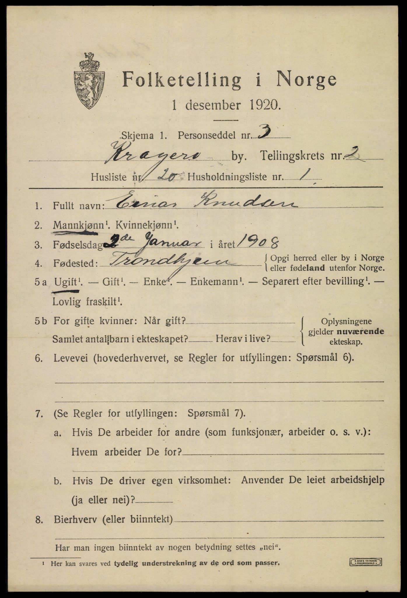 SAKO, Folketelling 1920 for 0801 Kragerø kjøpstad, 1920, s. 5591