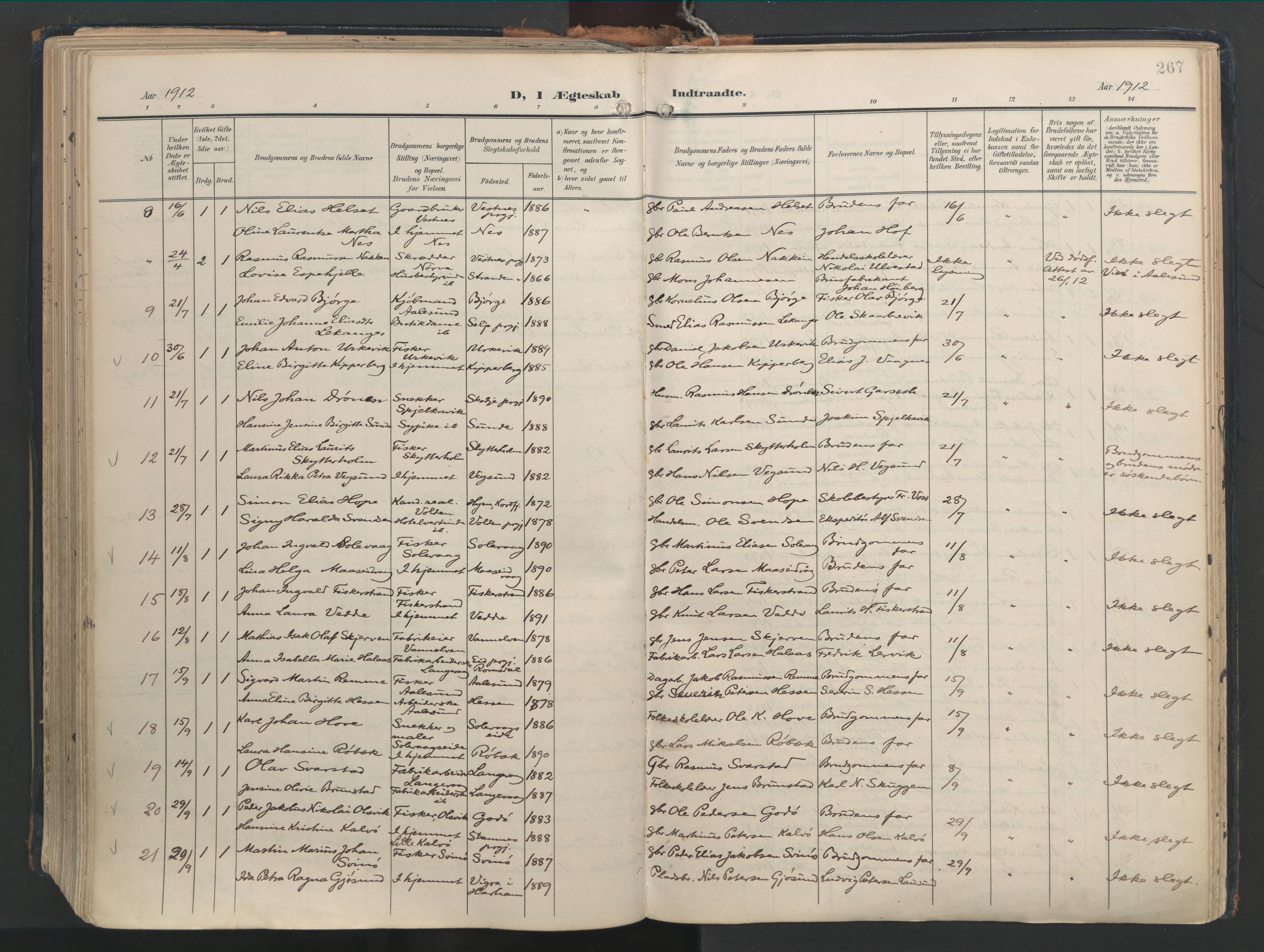 Ministerialprotokoller, klokkerbøker og fødselsregistre - Møre og Romsdal, AV/SAT-A-1454/528/L0411: Ministerialbok nr. 528A20, 1907-1920, s. 267