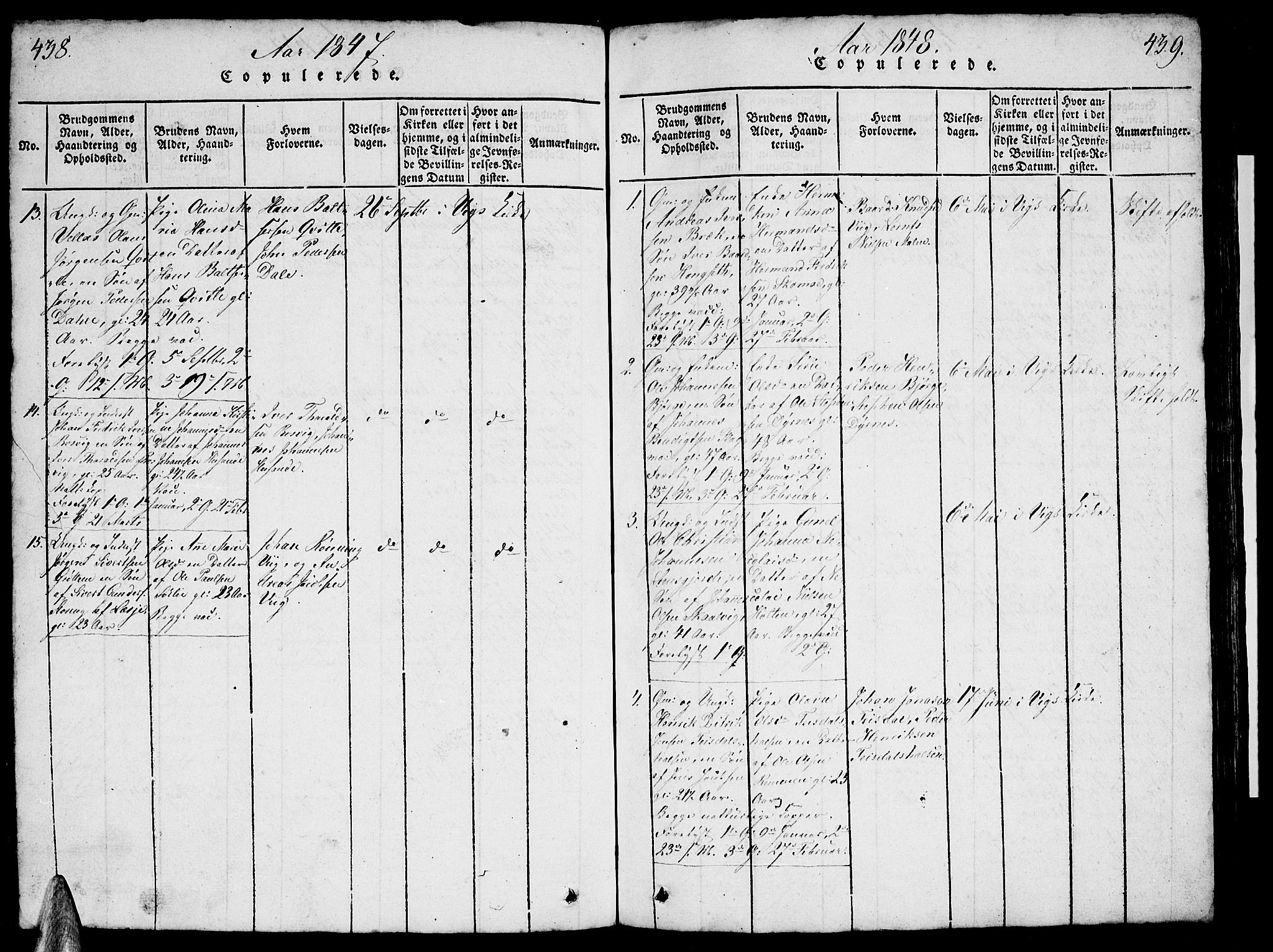 Ministerialprotokoller, klokkerbøker og fødselsregistre - Nordland, AV/SAT-A-1459/812/L0186: Klokkerbok nr. 812C04, 1820-1849, s. 438-439