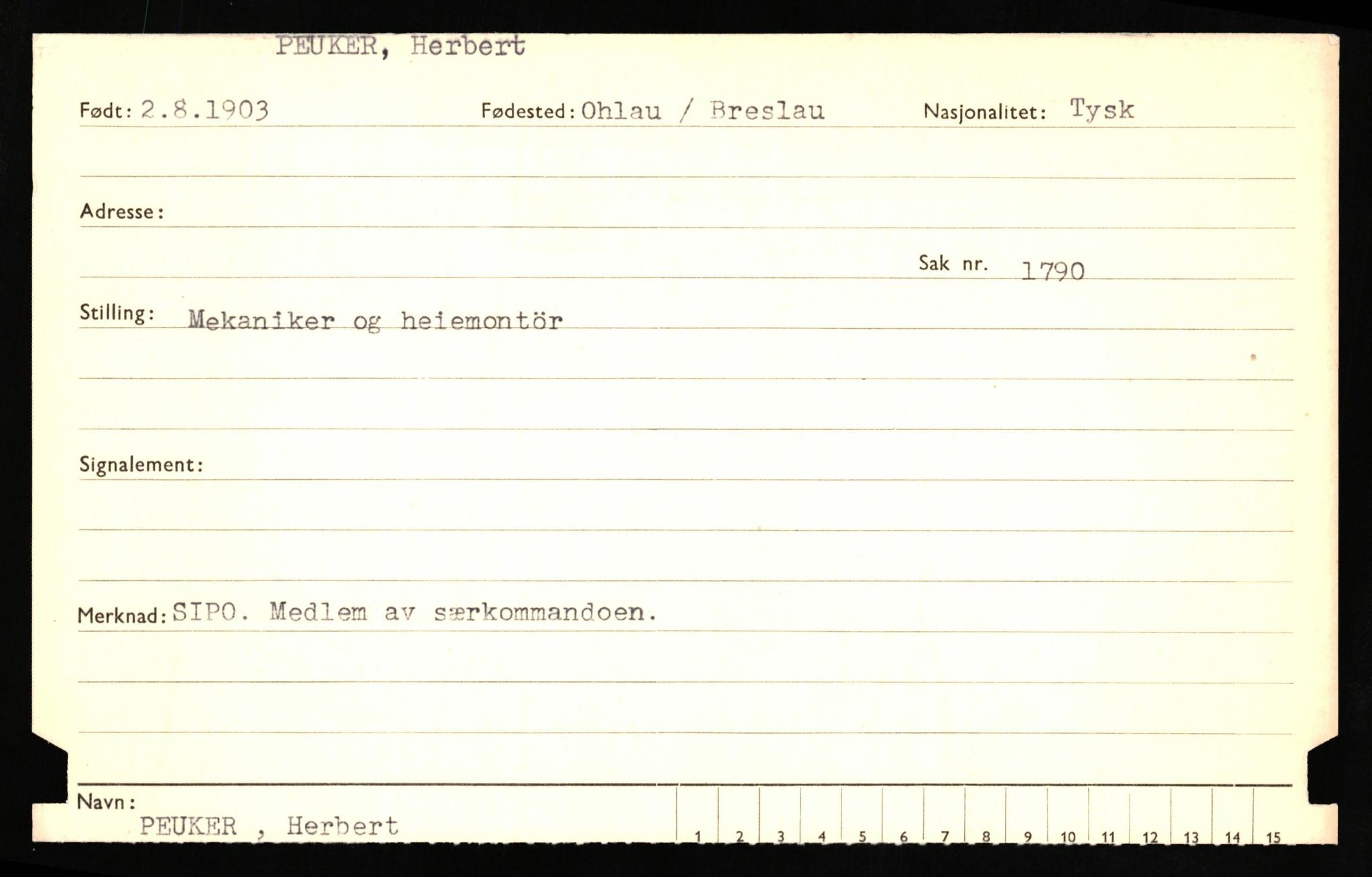 Forsvaret, Forsvarets overkommando II, AV/RA-RAFA-3915/D/Db/L0026: CI Questionaires. Tyske okkupasjonsstyrker i Norge. Tyskere., 1945-1946, s. 35