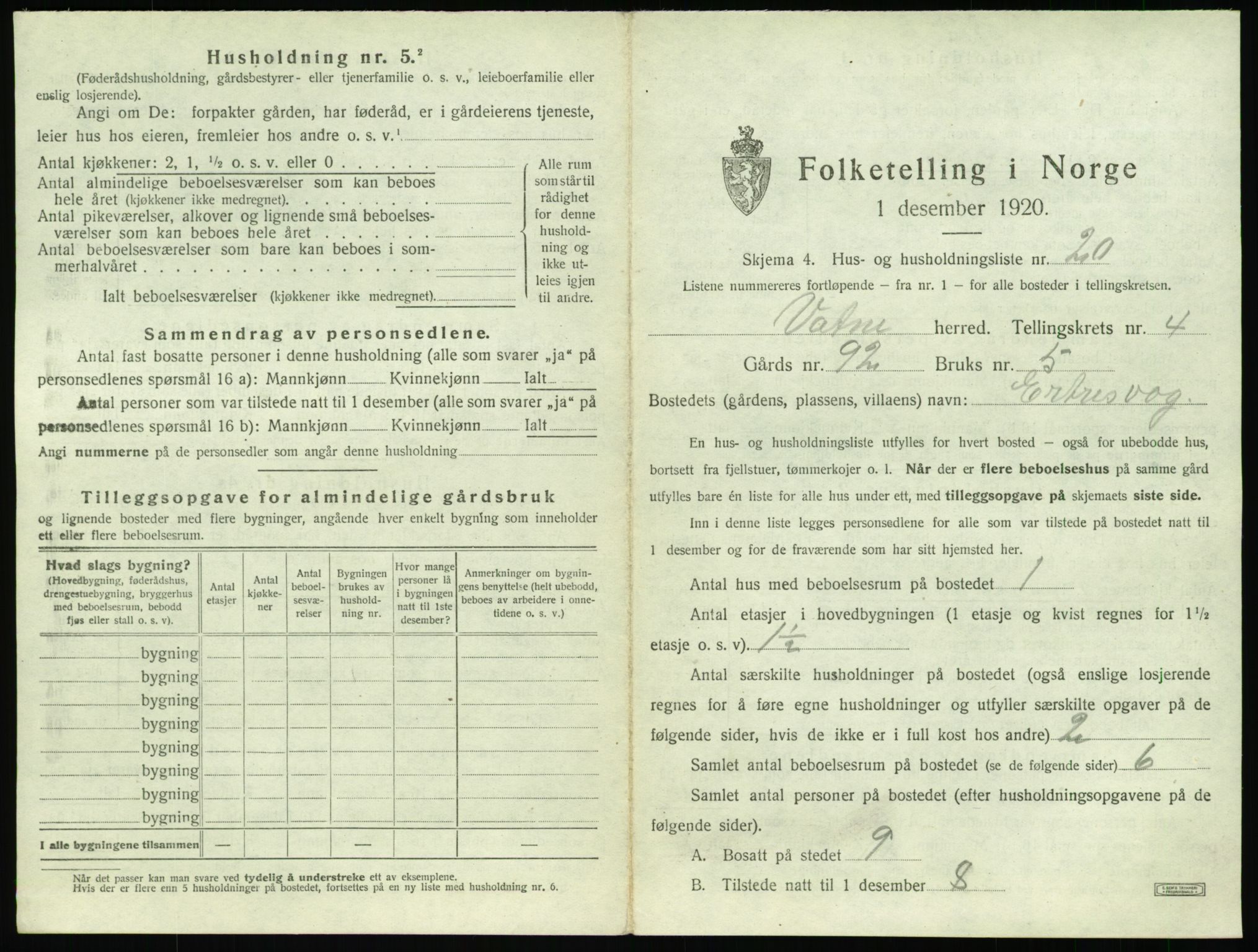SAT, Folketelling 1920 for 1530 Vatne herred, 1920, s. 282