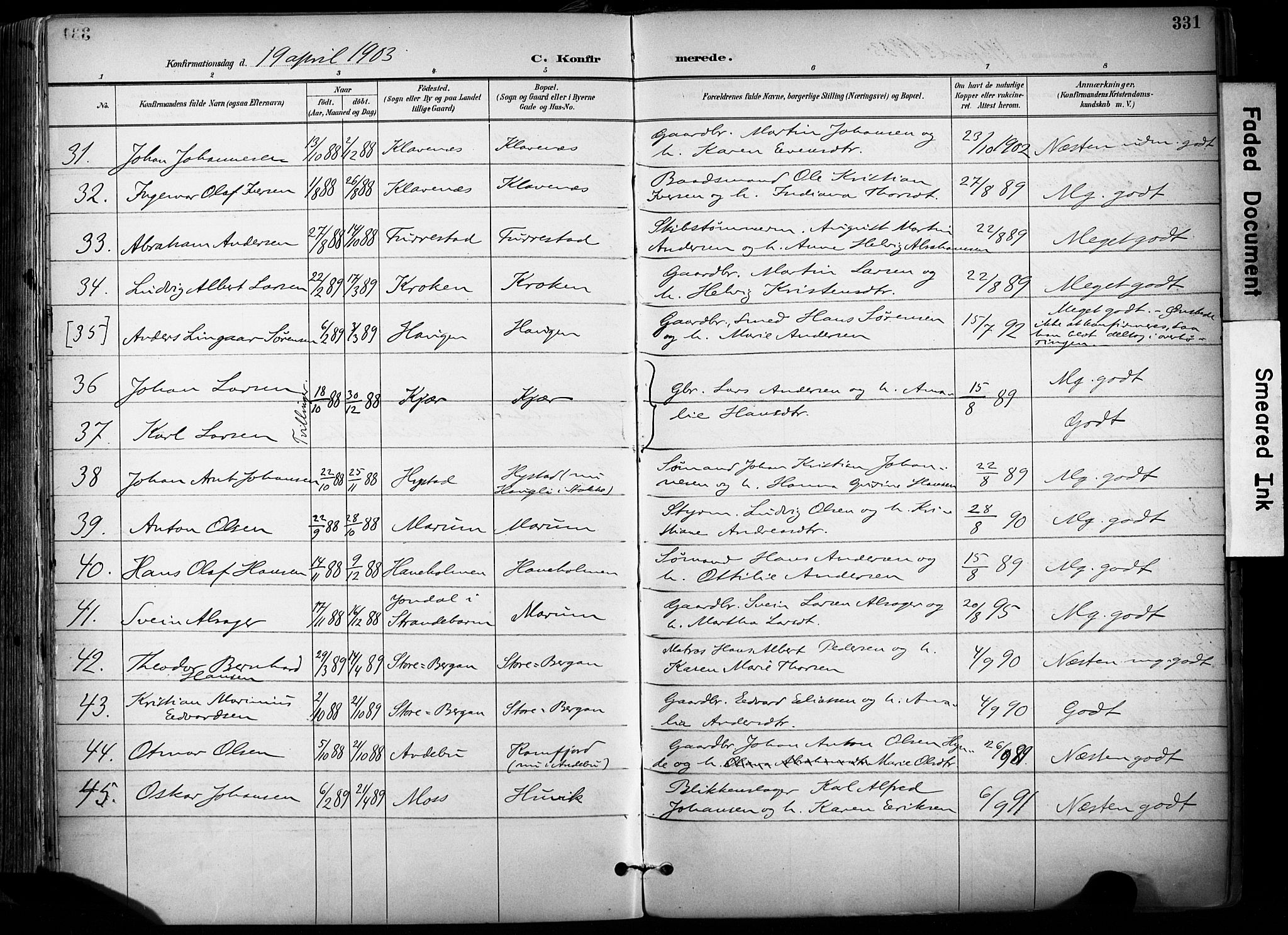 Sandar kirkebøker, AV/SAKO-A-243/F/Fa/L0014: Ministerialbok nr. 14, 1896-1909, s. 331