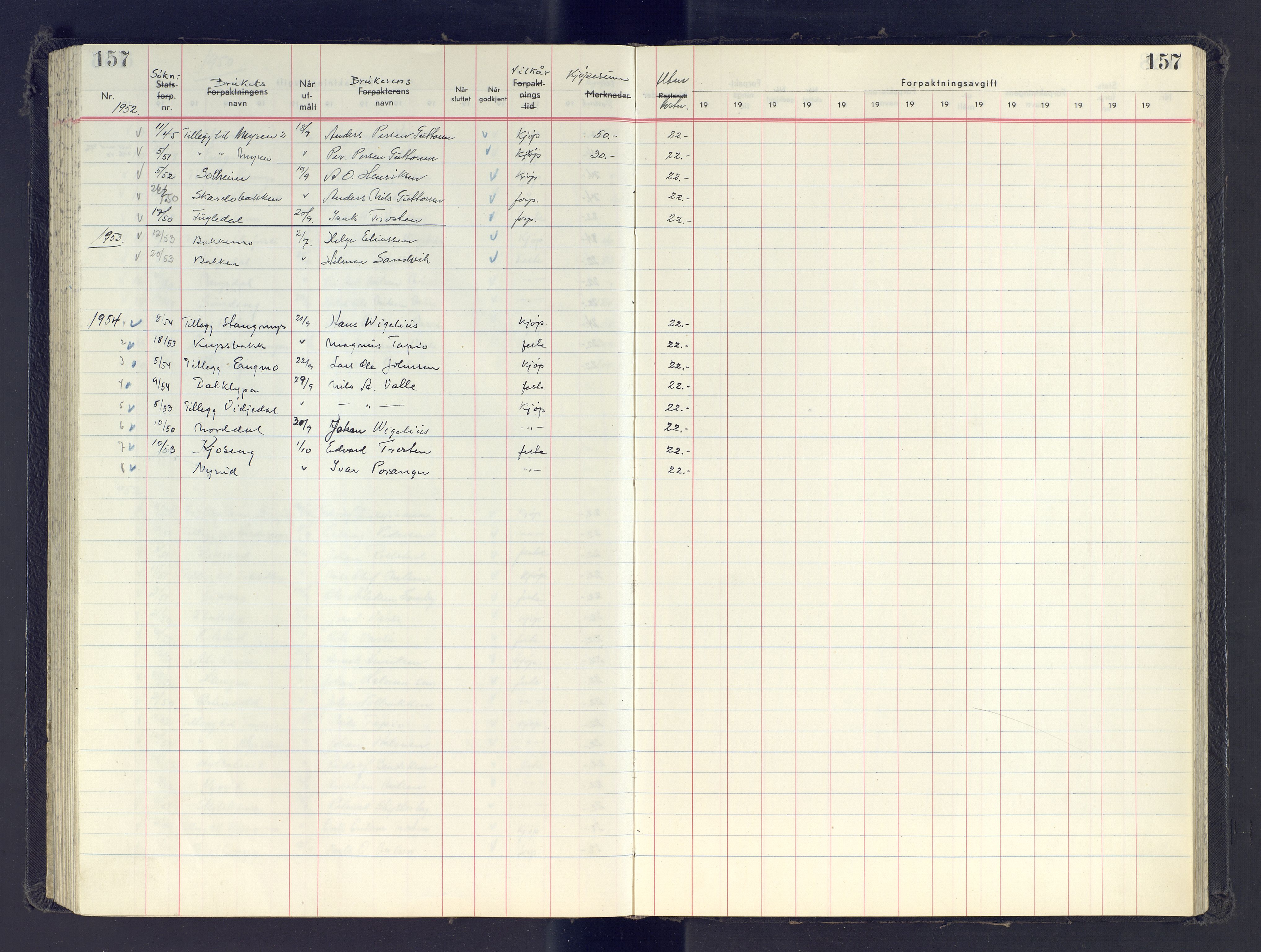 Finnmark jordsalgskommisjon/jordsalgskontor og Statskog SF Finnmark jordsalgskontor, AV/SATØ-S-1443/J/Jb/L0001: Protokoll for salg og forpaktning, 1948-1958, s. 157