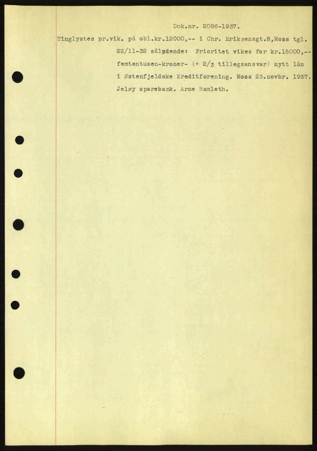 Moss sorenskriveri, SAO/A-10168: Pantebok nr. B4, 1937-1938, Dagboknr: 2086/1937