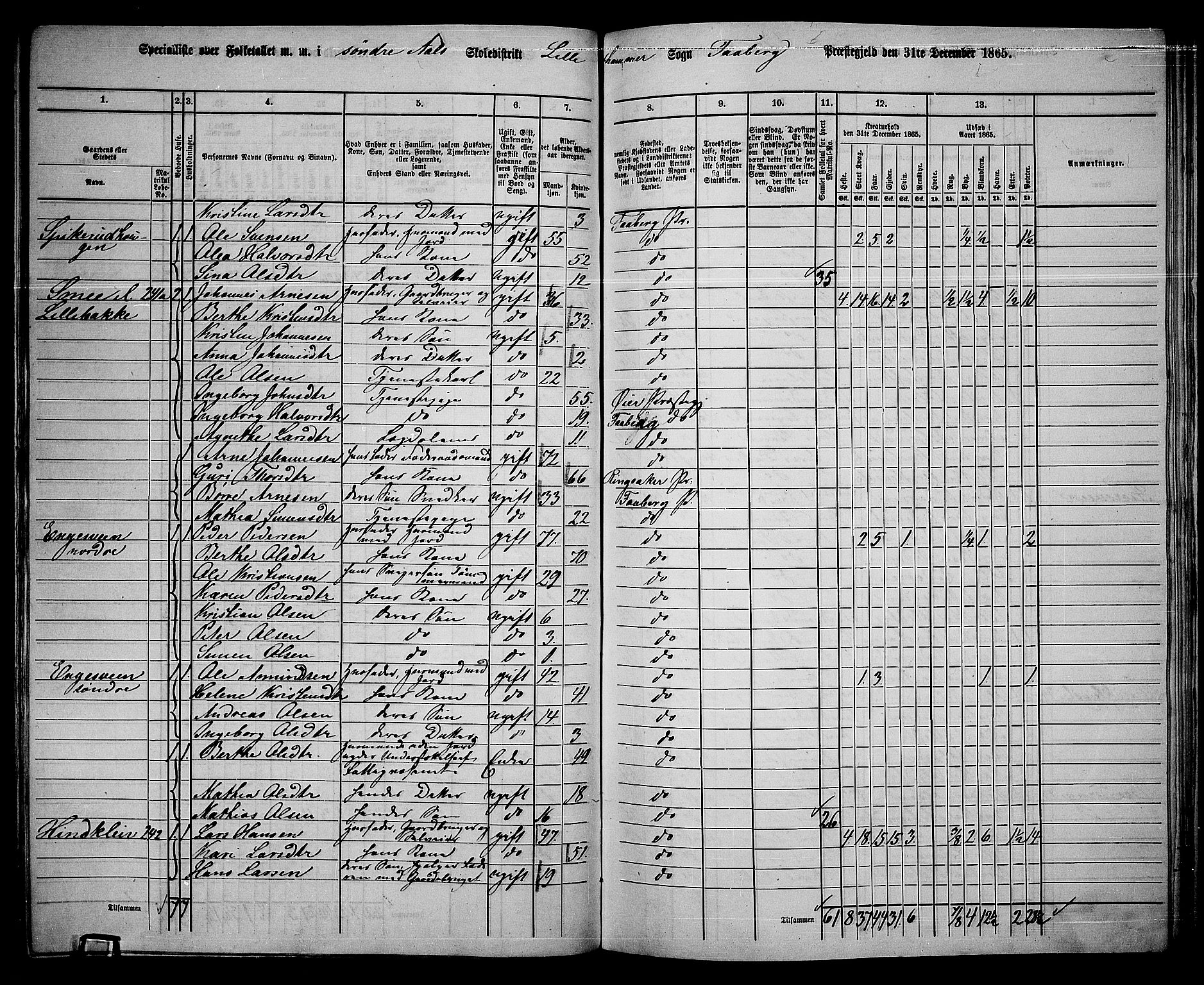 RA, Folketelling 1865 for 0524L Fåberg prestegjeld, Fåberg sokn og Lillehammer landsokn, 1865, s. 153