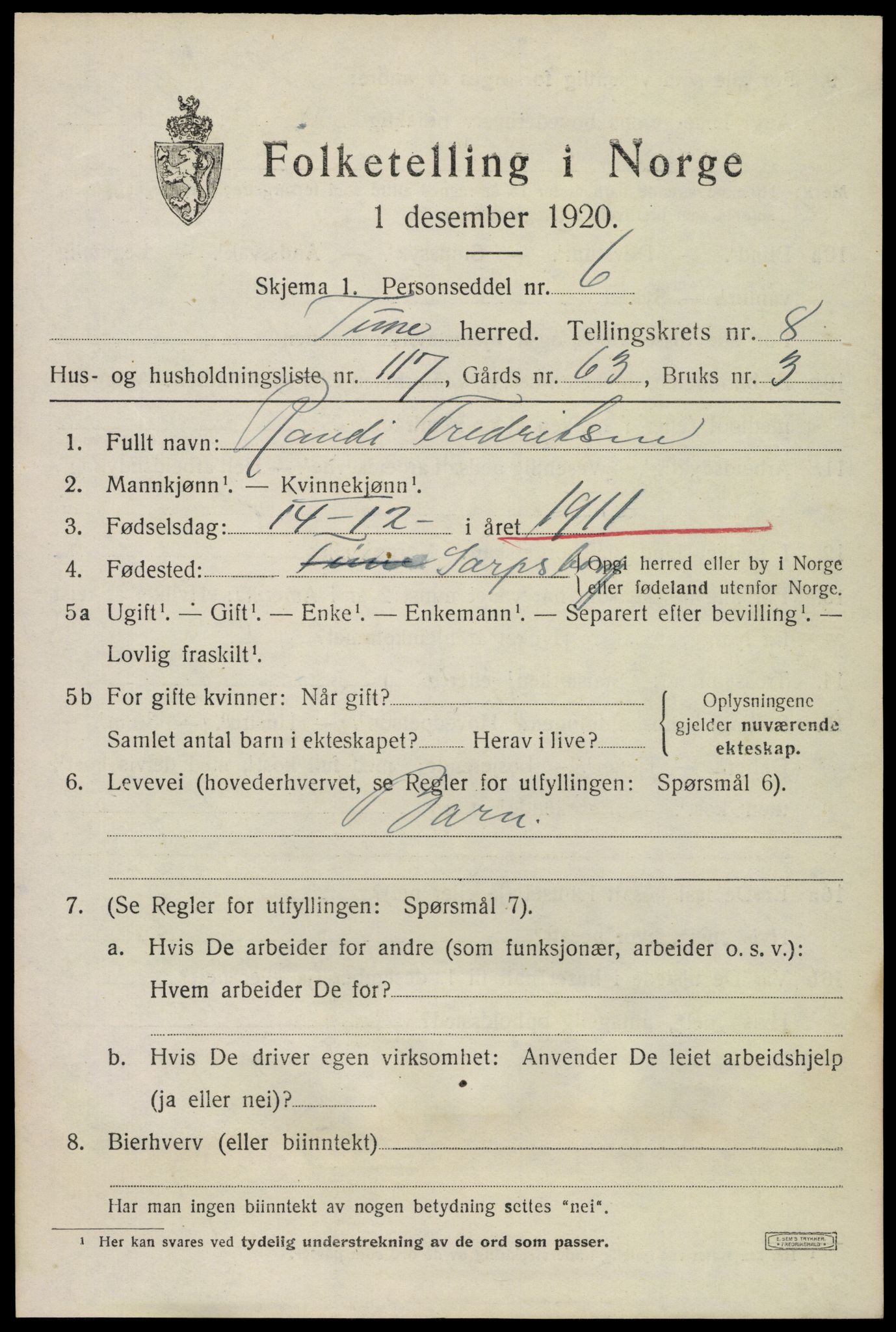 SAO, Folketelling 1920 for 0130 Tune herred, 1920, s. 8704