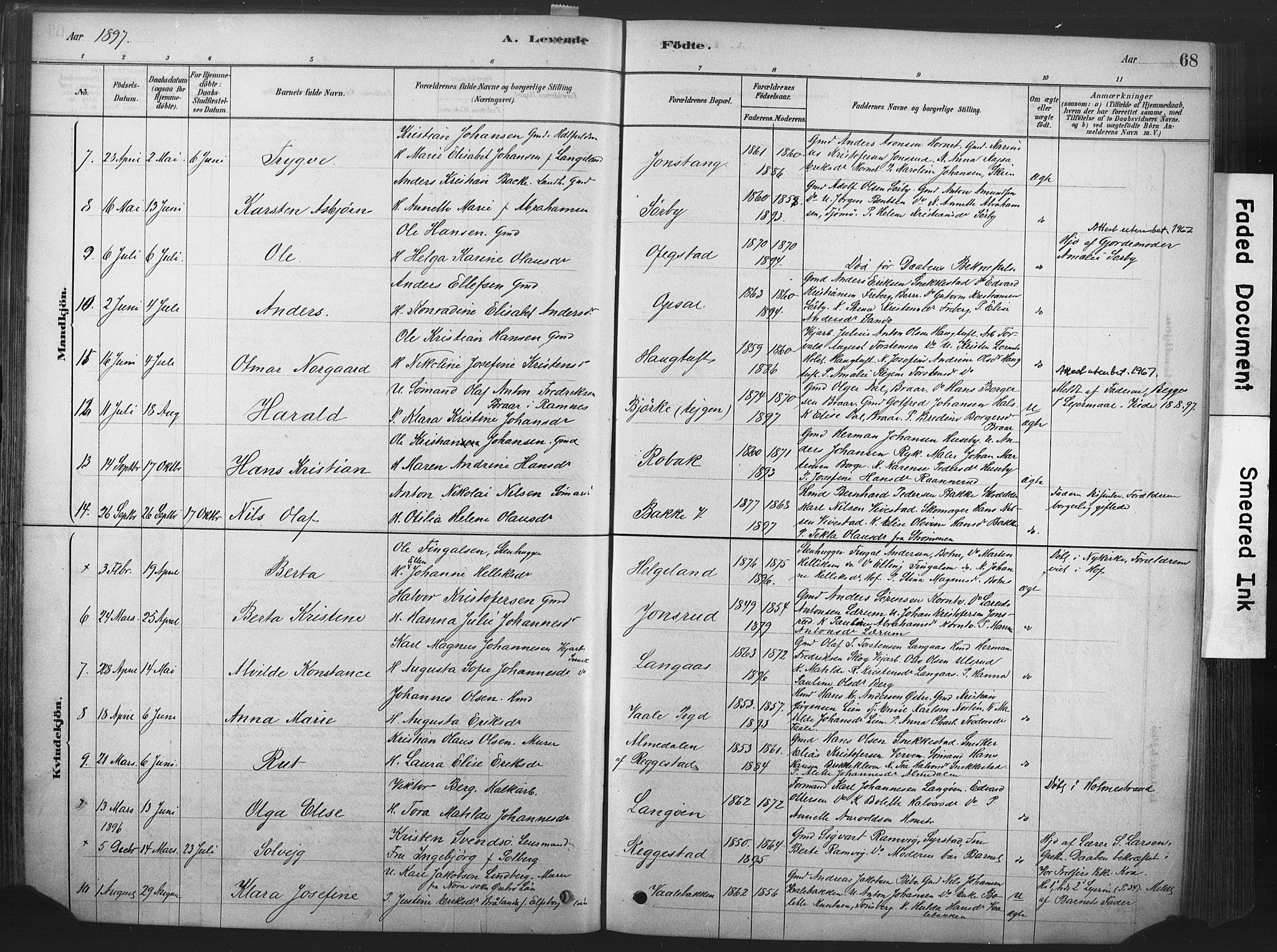 Våle kirkebøker, AV/SAKO-A-334/F/Fa/L0011: Ministerialbok nr. I 11, 1878-1906, s. 68