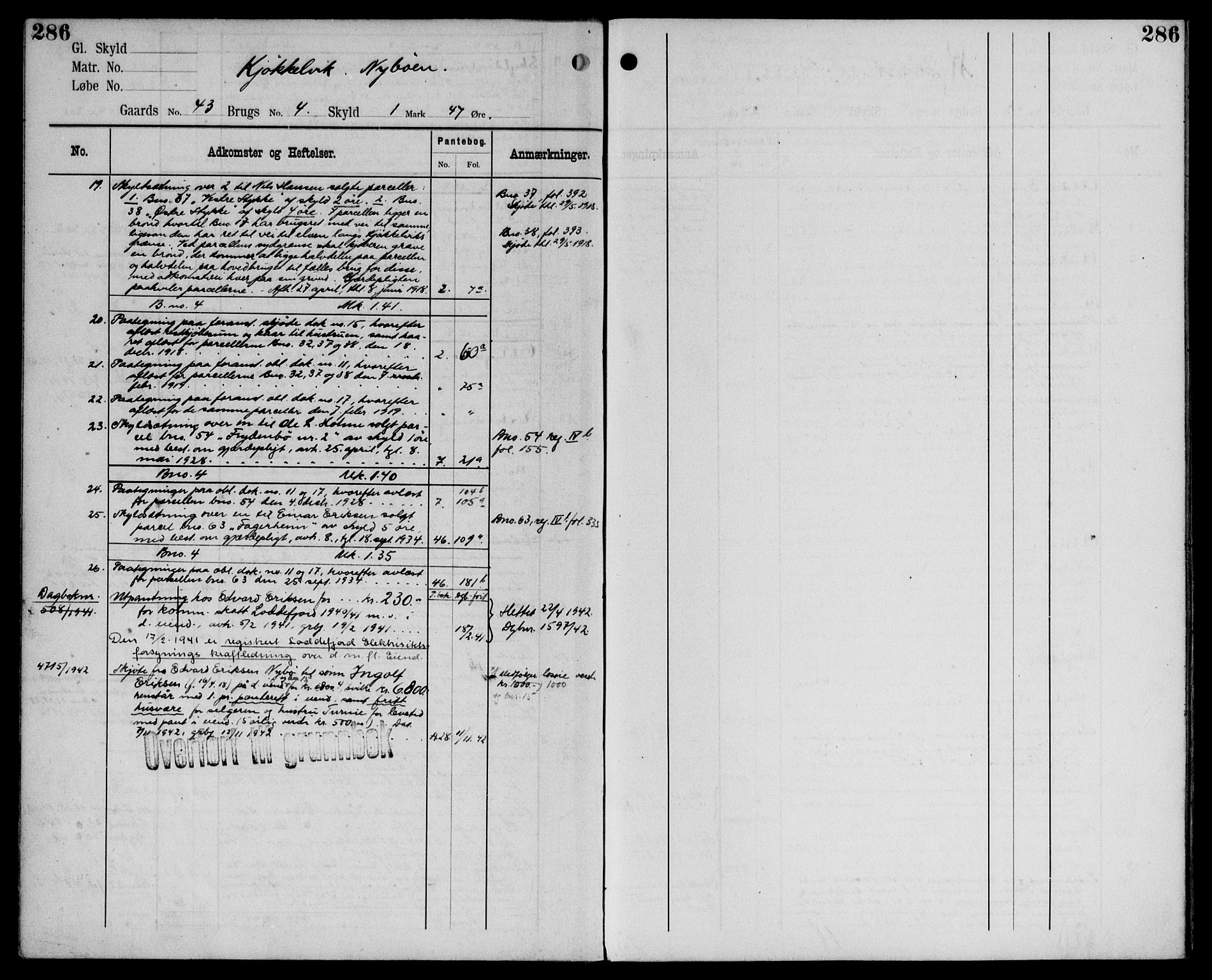 Midhordland sorenskriveri, AV/SAB-A-3001/1/G/Ga/Gab/L0107: Panteregister nr. II.A.b.107, s. 286