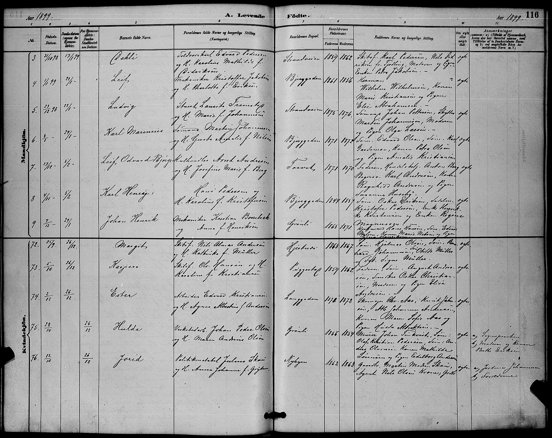Sandefjord kirkebøker, AV/SAKO-A-315/G/Ga/L0001: Klokkerbok nr. 1, 1885-1903, s. 116