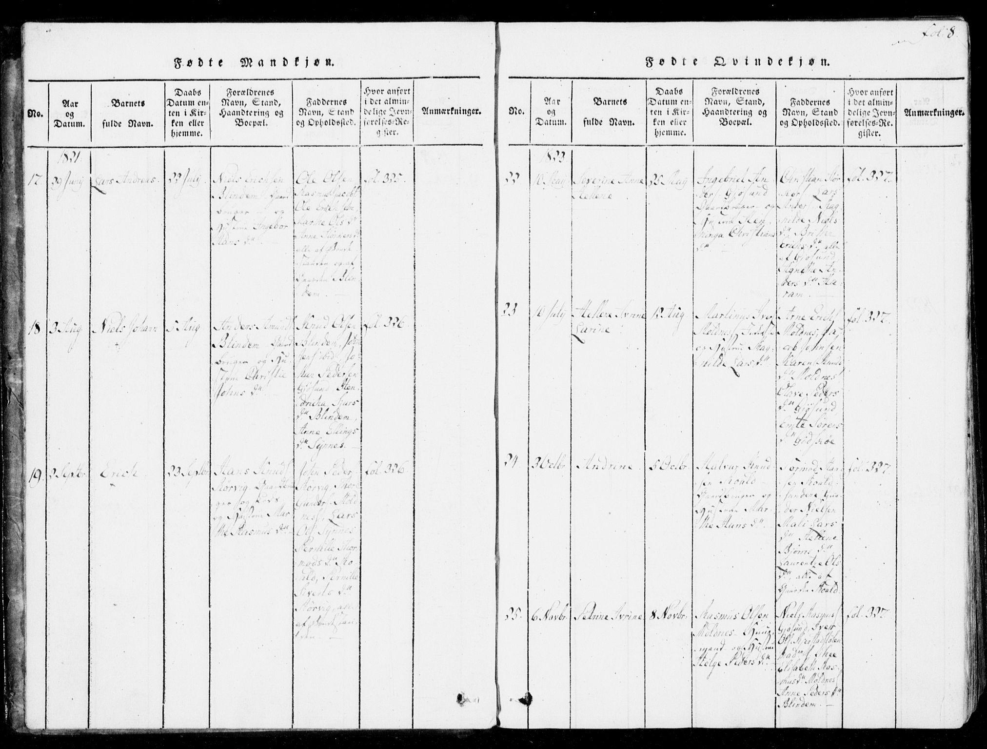 Ministerialprotokoller, klokkerbøker og fødselsregistre - Møre og Romsdal, SAT/A-1454/537/L0517: Ministerialbok nr. 537A01, 1818-1862, s. 8