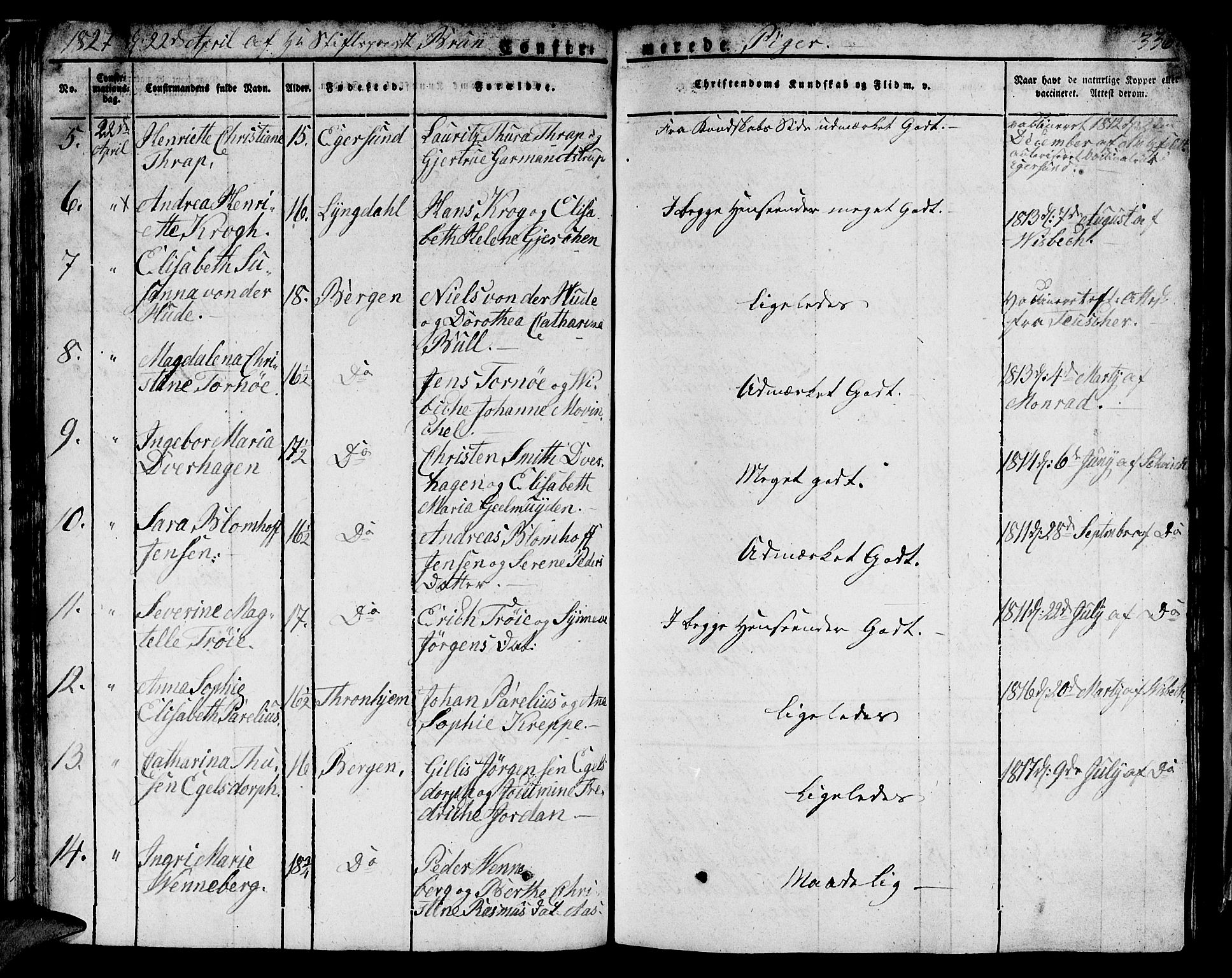 Domkirken sokneprestembete, AV/SAB-A-74801/H/Hab/L0002: Klokkerbok nr. A 2, 1821-1839, s. 336