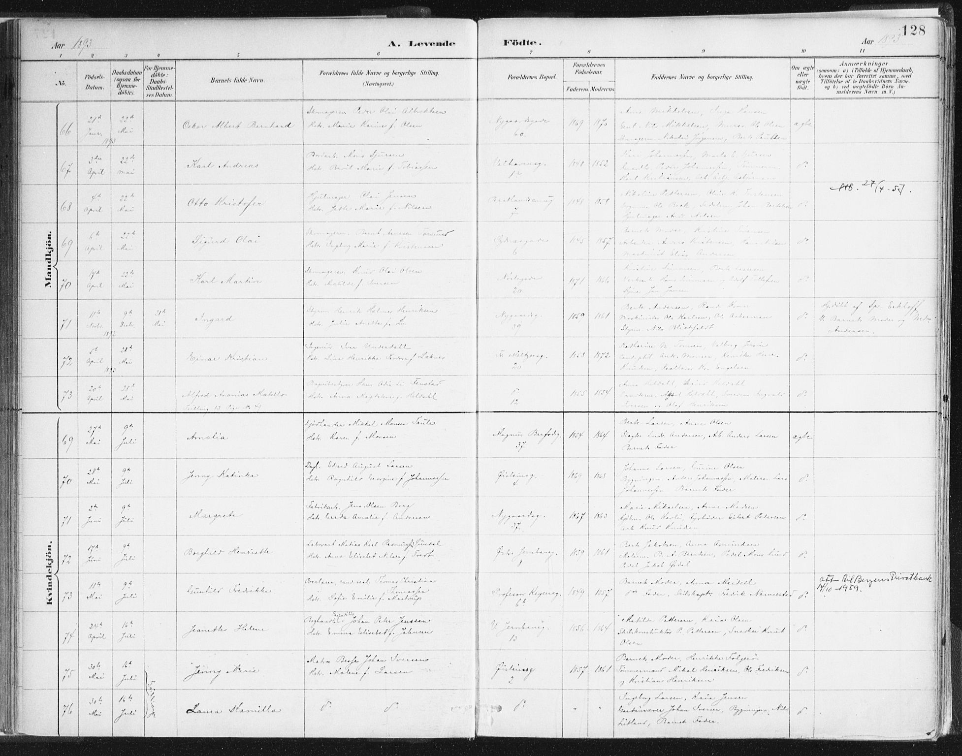 Johanneskirken sokneprestembete, AV/SAB-A-76001/H/Haa/L0001: Ministerialbok nr. A 1, 1885-1900, s. 128