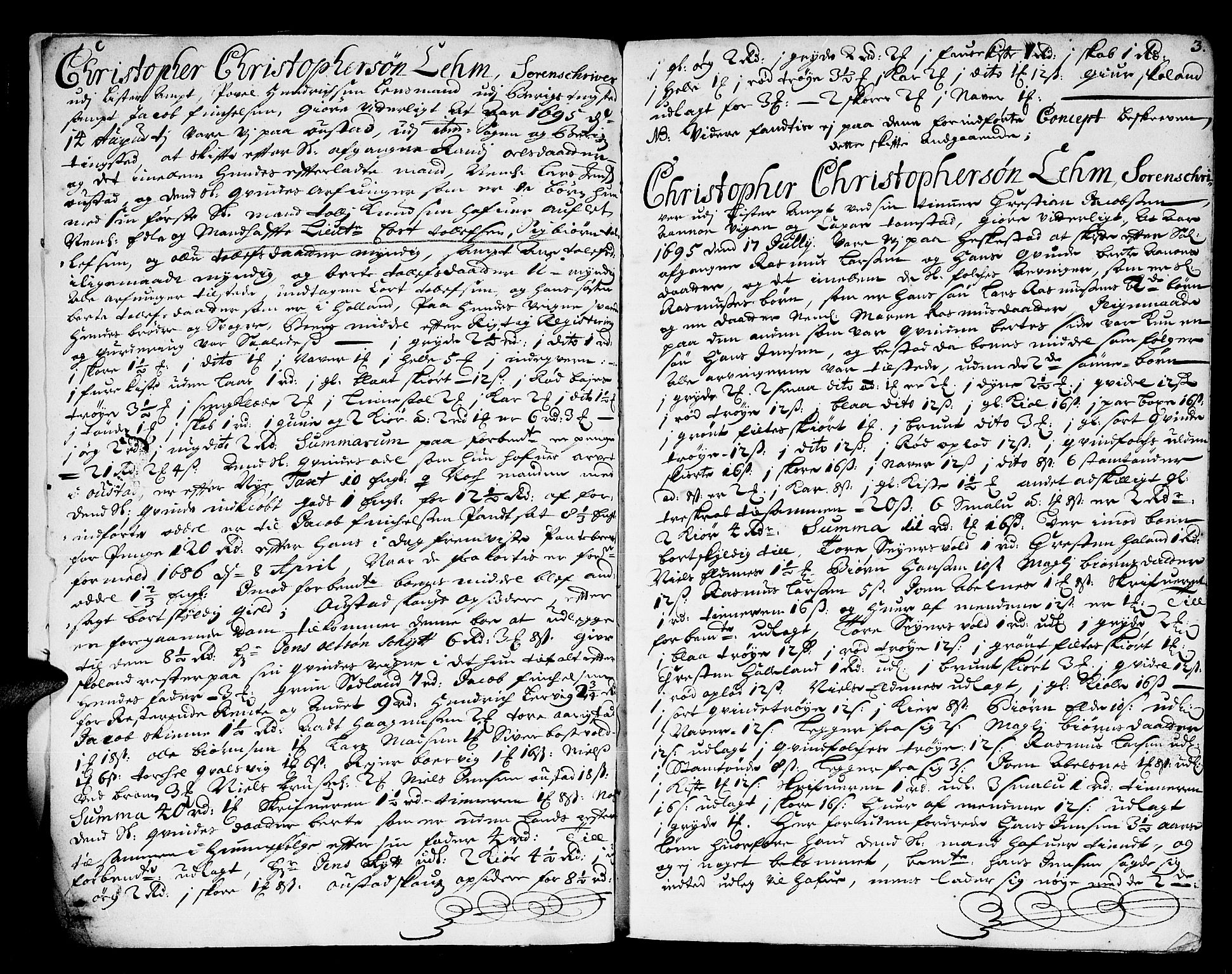 Lister sorenskriveri, AV/SAK-1221-0003/H/Hc/L0007: Skifteprotokoll nr 7 med register, 1695-1697, s. 2b-3a