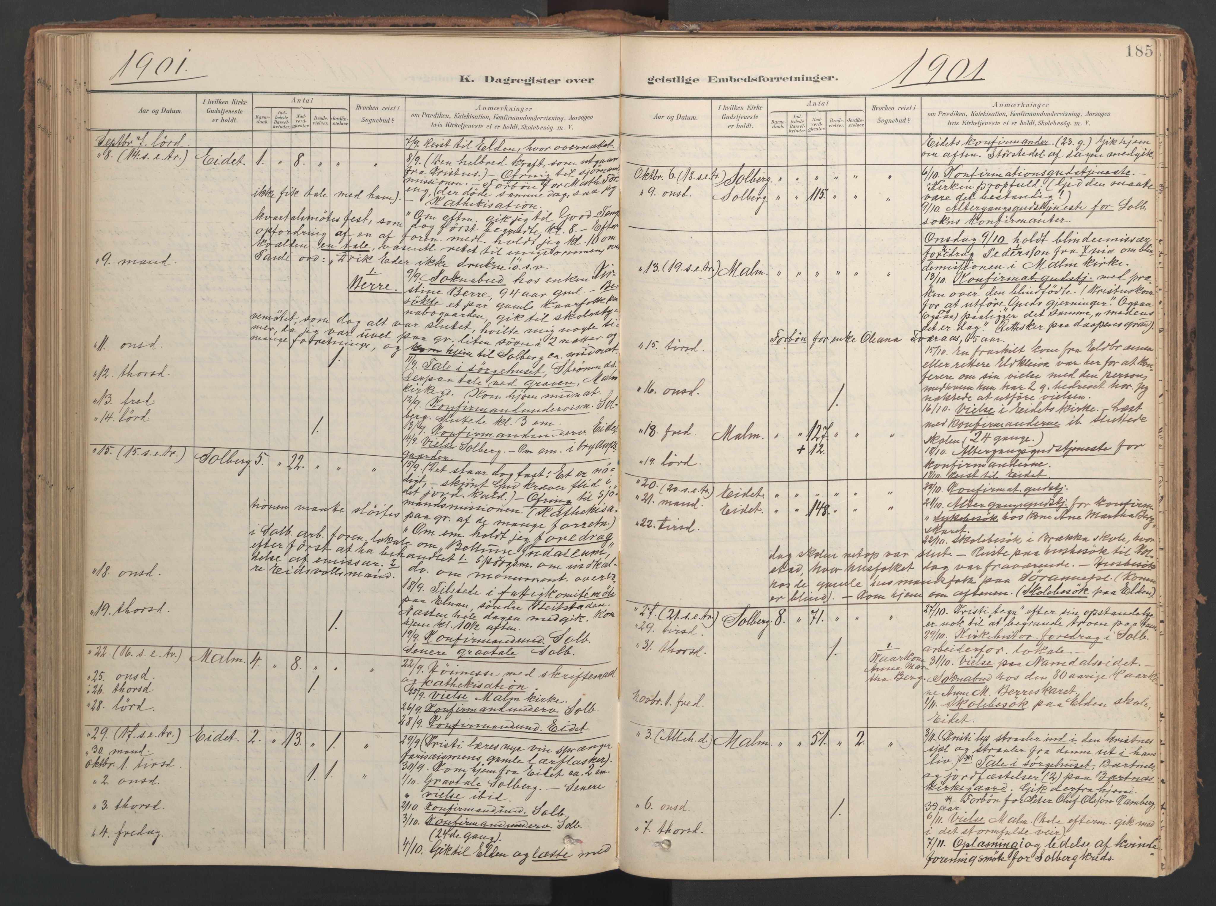 Ministerialprotokoller, klokkerbøker og fødselsregistre - Nord-Trøndelag, AV/SAT-A-1458/741/L0397: Ministerialbok nr. 741A11, 1901-1911, s. 185