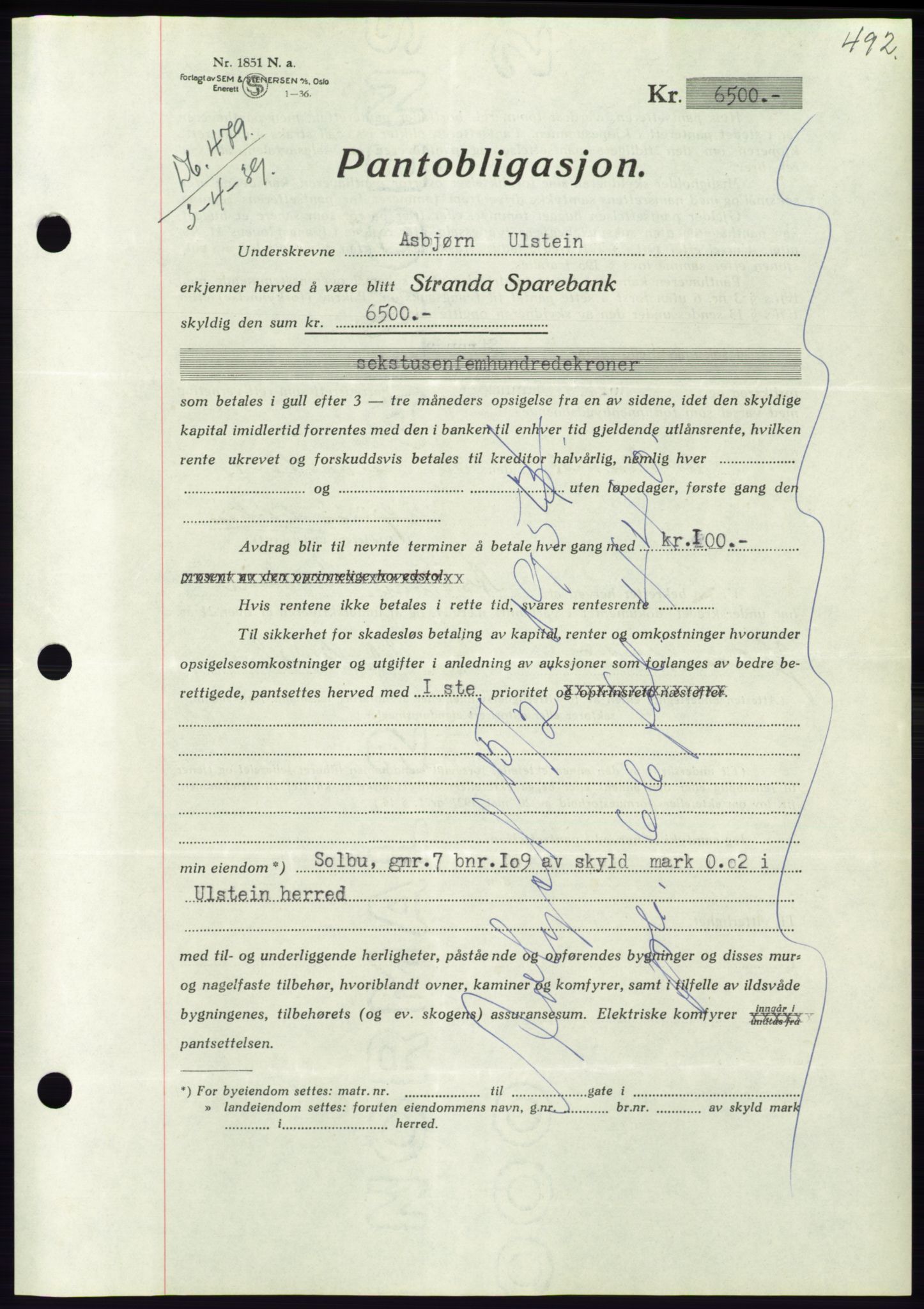 Søre Sunnmøre sorenskriveri, AV/SAT-A-4122/1/2/2C/L0067: Pantebok nr. 61, 1938-1939, Dagboknr: 479/1939