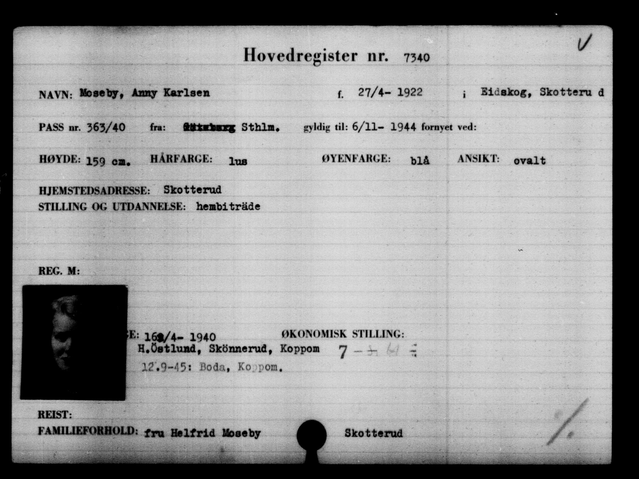 Utenriksstasjonene, Legasjonen i Stockholm, Flyktningkontoret, AV/RA-S-6753/V/Va/L0005: Kjesäterkartoteket, flyktning nr. 6600-9417, 1940-1945, s. 874
