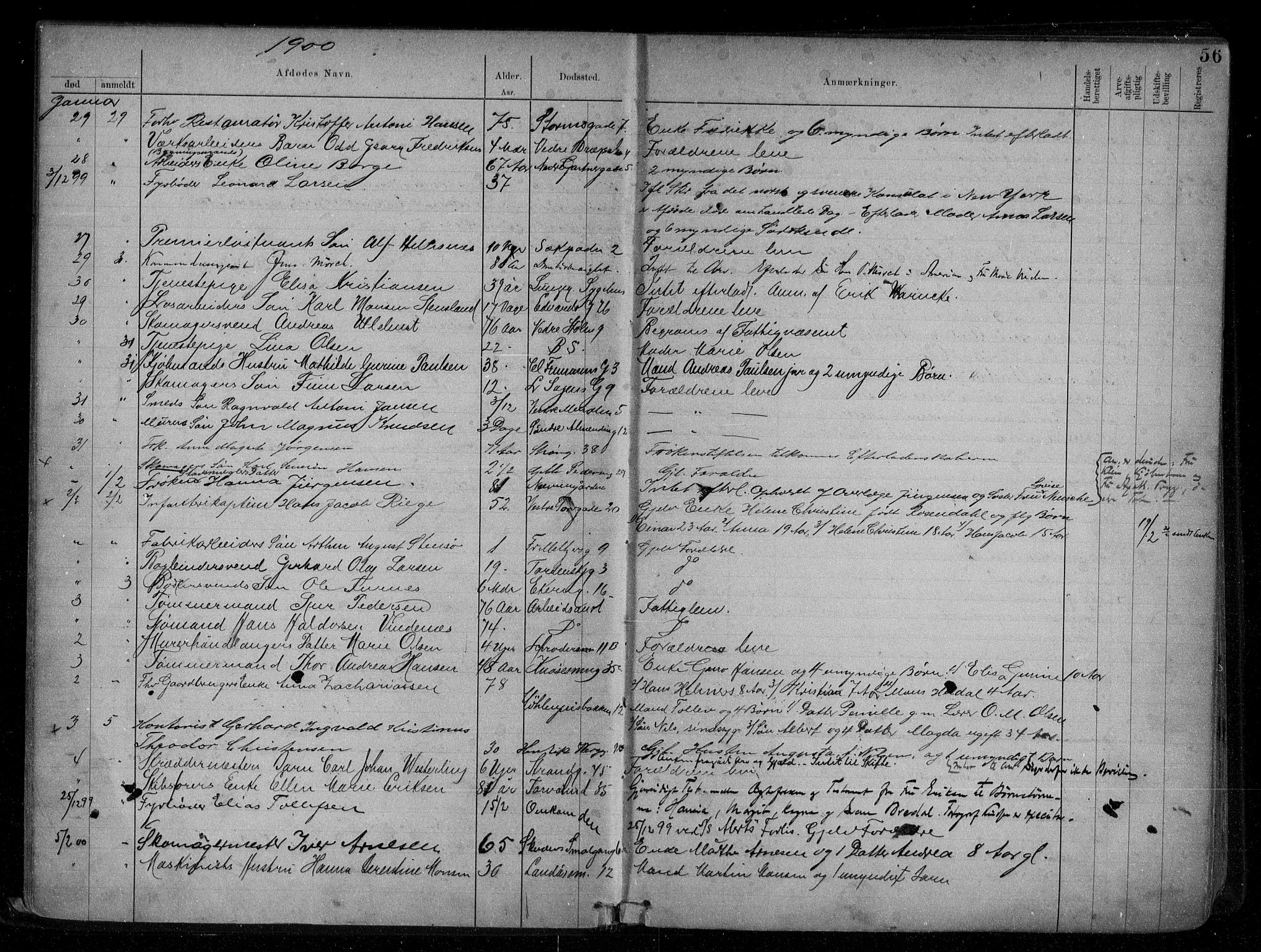 Byfogd og Byskriver i Bergen, AV/SAB-A-3401/06/06Na/L0007: Dødsfallsjournaler, 1898-1904, s. 55b-56a