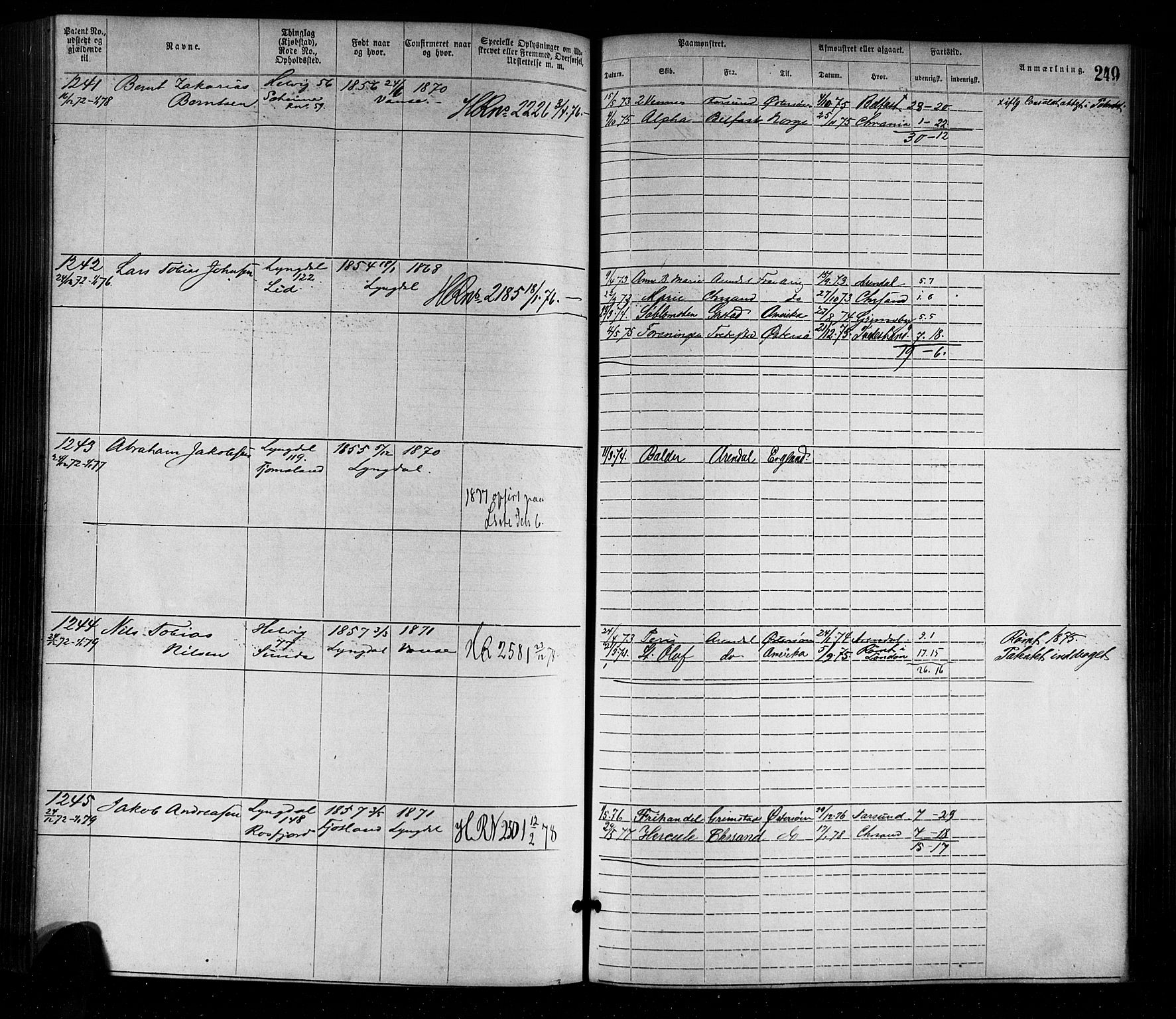 Farsund mønstringskrets, AV/SAK-2031-0017/F/Fa/L0001: Annotasjonsrulle nr 1-1920 med register, M-1, 1869-1877, s. 279