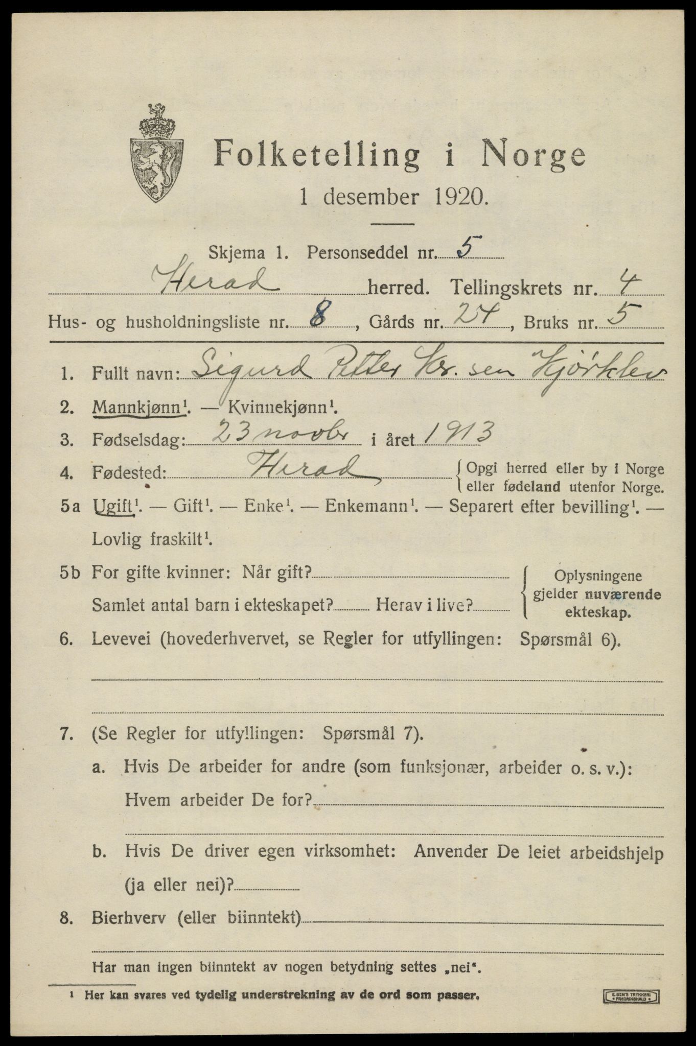 SAK, Folketelling 1920 for 1039 Herad herred, 1920, s. 1814