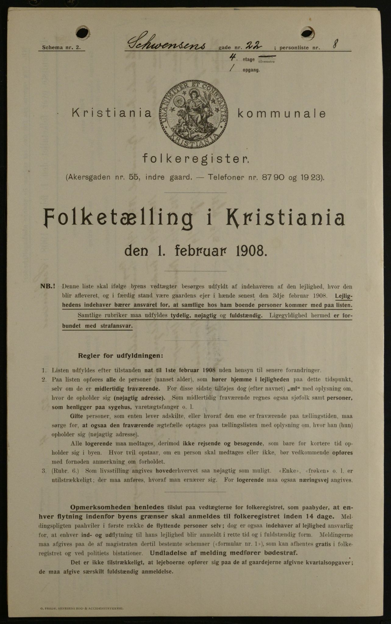 OBA, Kommunal folketelling 1.2.1908 for Kristiania kjøpstad, 1908, s. 83619