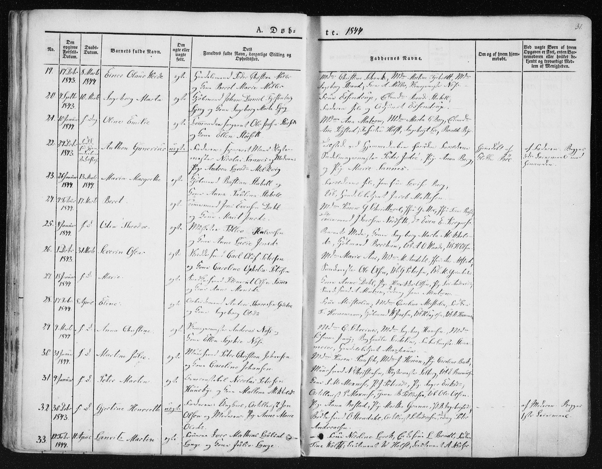 Ministerialprotokoller, klokkerbøker og fødselsregistre - Sør-Trøndelag, SAT/A-1456/602/L0110: Ministerialbok nr. 602A08, 1840-1854, s. 31