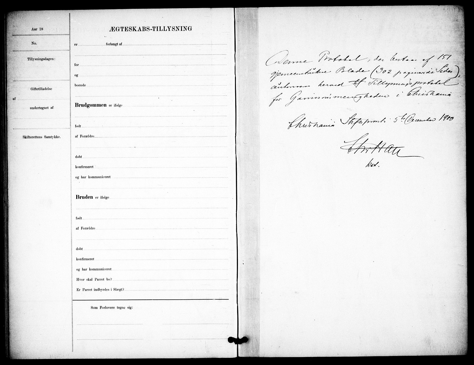 Garnisonsmenigheten Kirkebøker, AV/SAO-A-10846/H/Ha/L0008: Lysningsprotokoll nr. I 8, 1894-1908