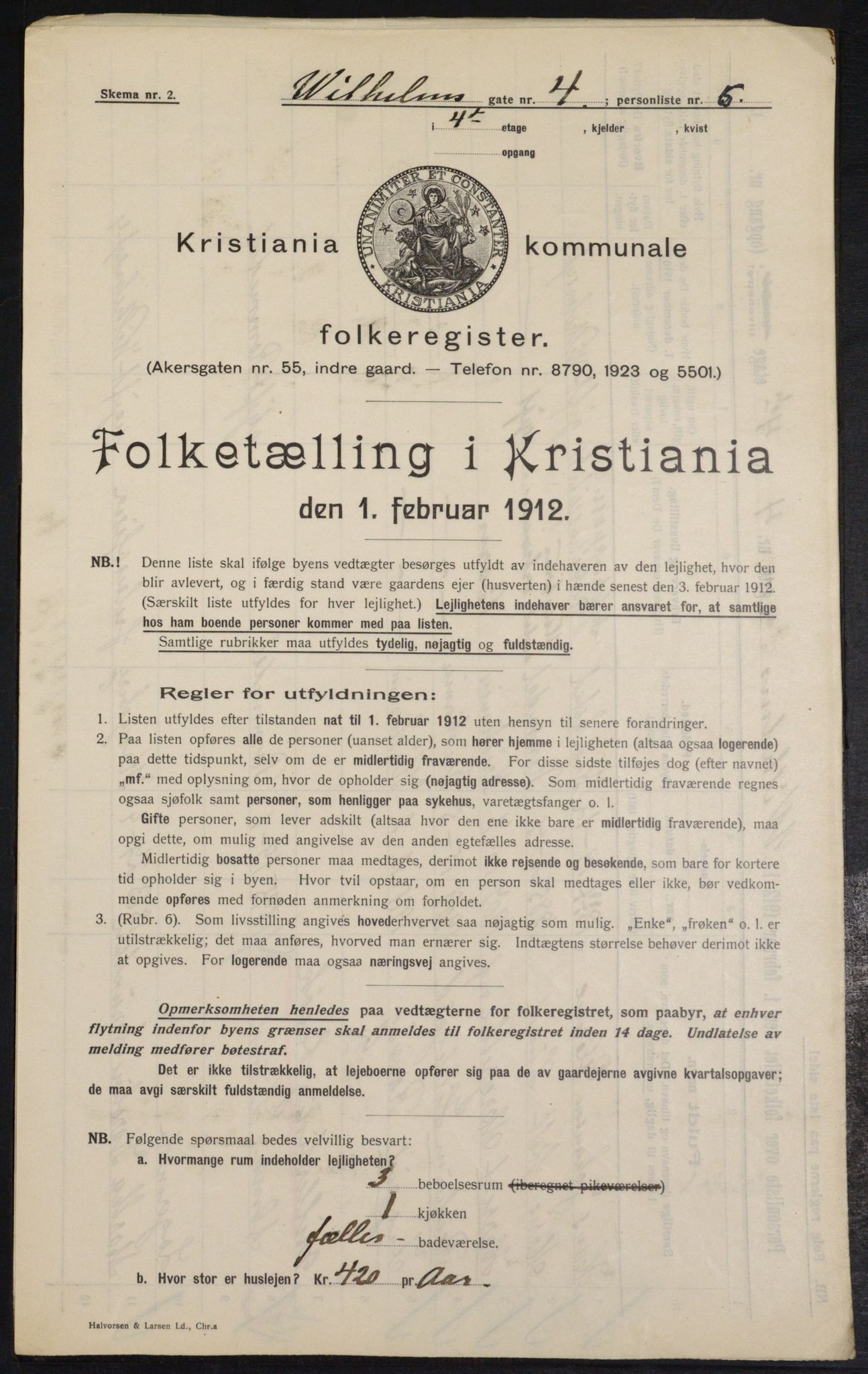 OBA, Kommunal folketelling 1.2.1912 for Kristiania, 1912, s. 128158