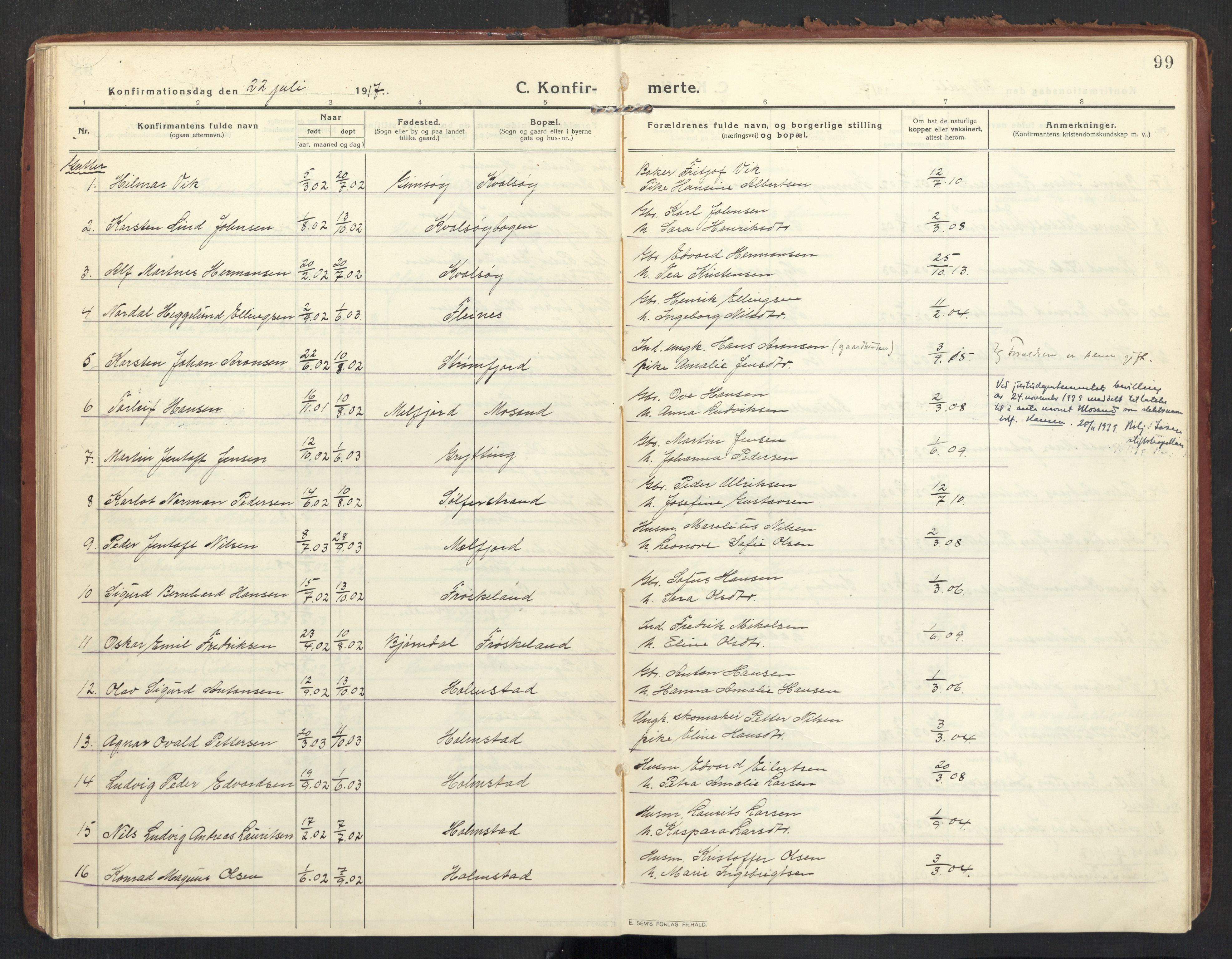 Ministerialprotokoller, klokkerbøker og fødselsregistre - Nordland, SAT/A-1459/890/L1288: Ministerialbok nr. 890A03, 1915-1925, s. 99