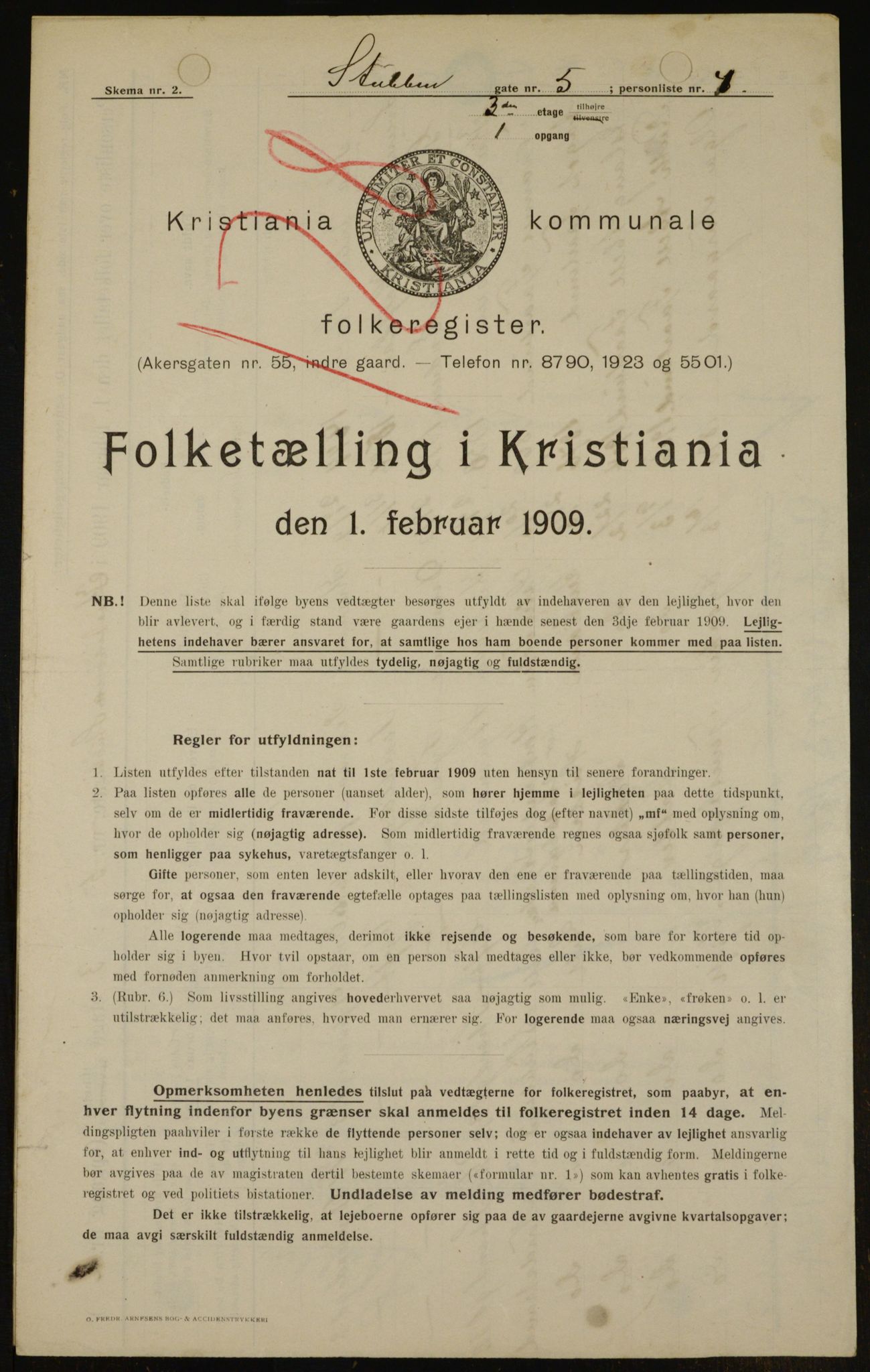 OBA, Kommunal folketelling 1.2.1909 for Kristiania kjøpstad, 1909, s. 94551