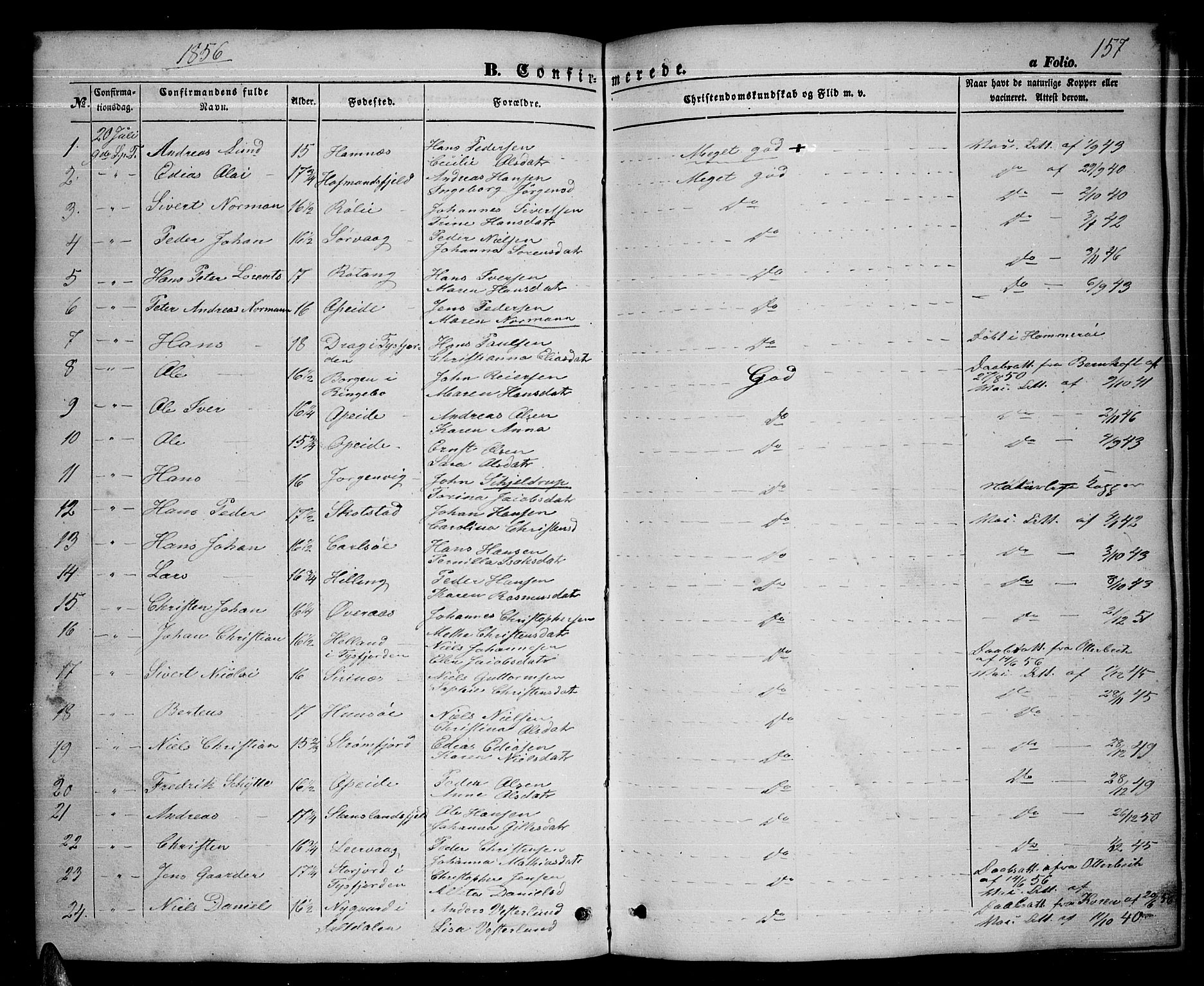 Ministerialprotokoller, klokkerbøker og fødselsregistre - Nordland, AV/SAT-A-1459/859/L0857: Klokkerbok nr. 859C03, 1854-1873, s. 157