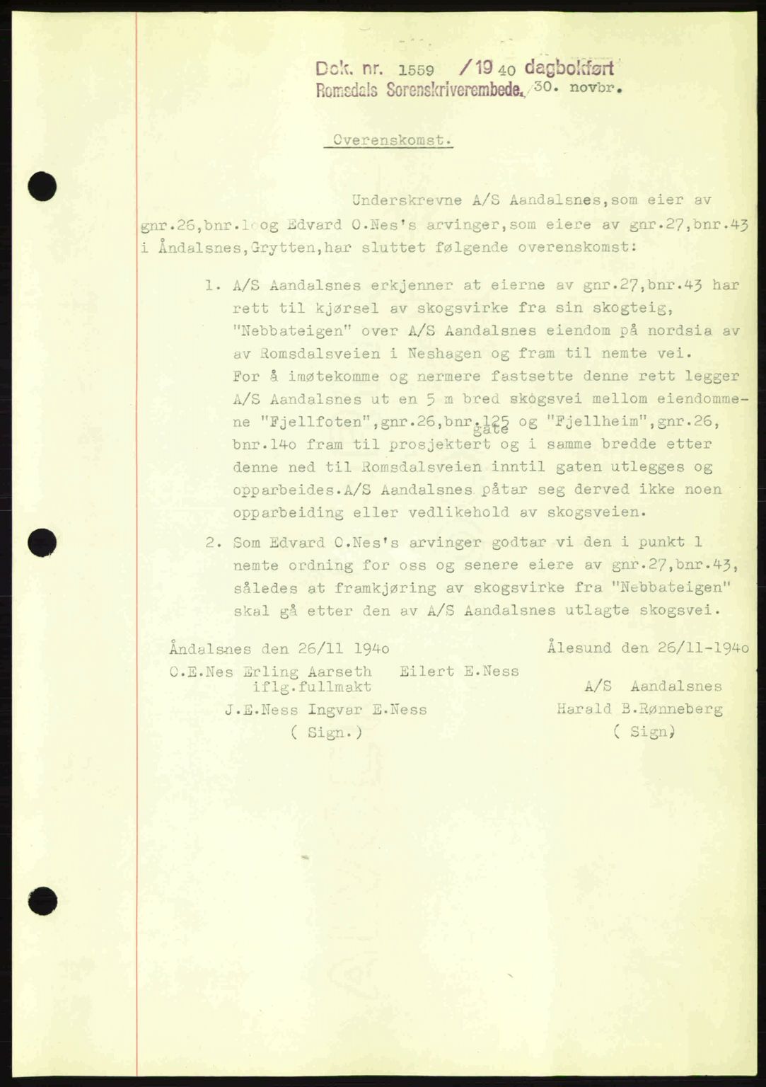 Romsdal sorenskriveri, SAT/A-4149/1/2/2C: Pantebok nr. A9, 1940-1941, Dagboknr: 1559/1940