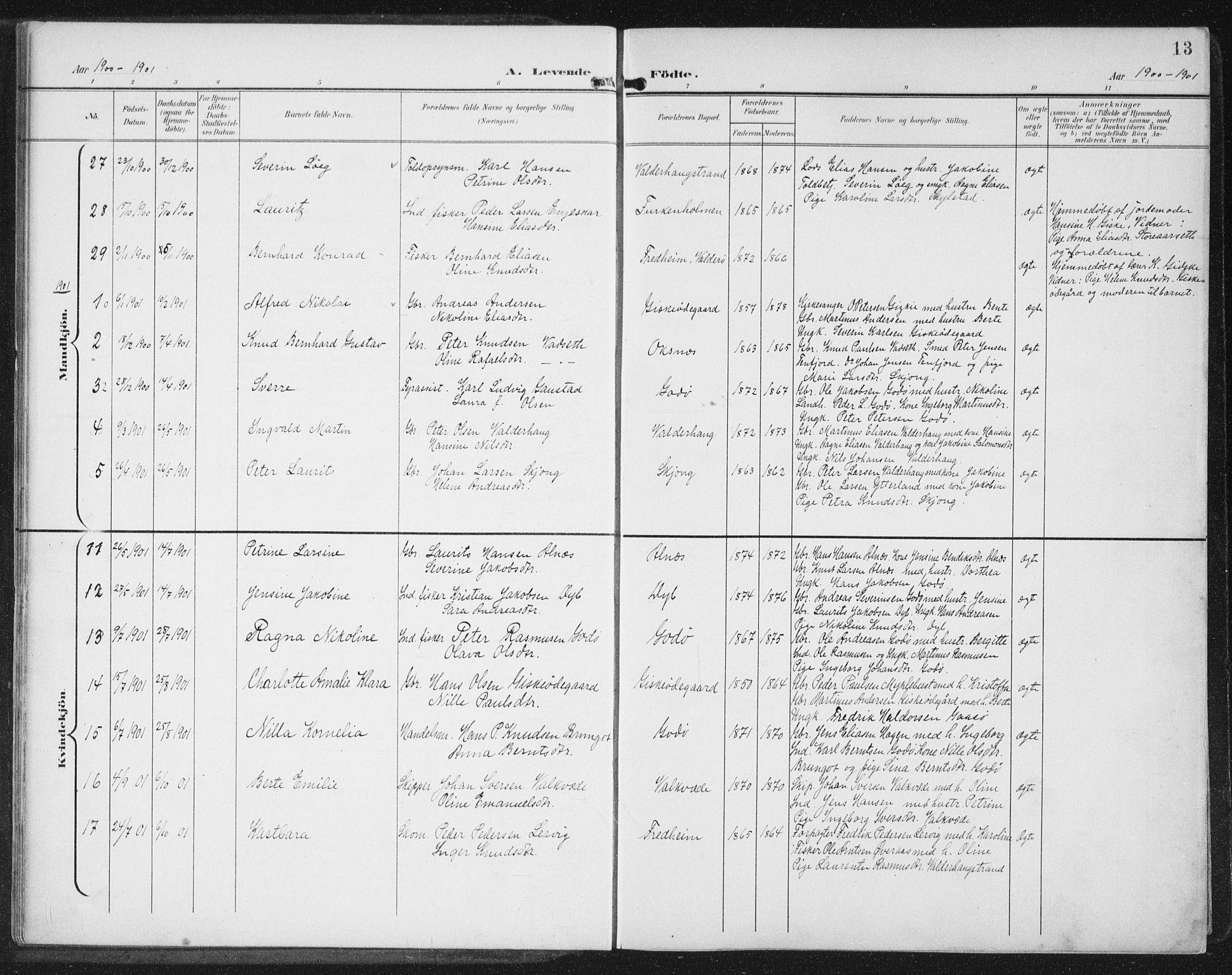 Ministerialprotokoller, klokkerbøker og fødselsregistre - Møre og Romsdal, AV/SAT-A-1454/534/L0489: Klokkerbok nr. 534C01, 1899-1941, s. 13