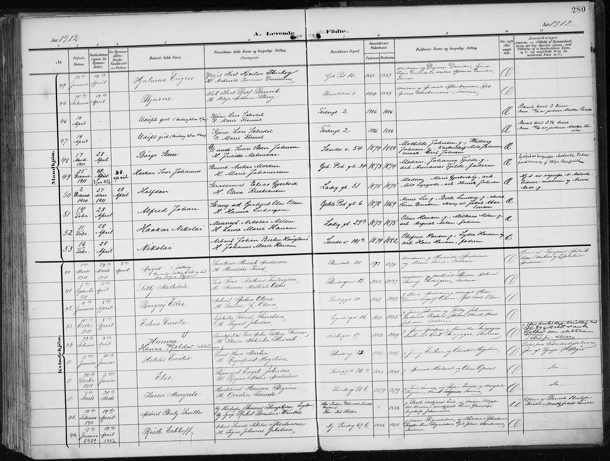 Sandviken Sokneprestembete, AV/SAB-A-77601/H/Ha/L0006: Ministerialbok nr. B 3, 1901-1912, s. 280