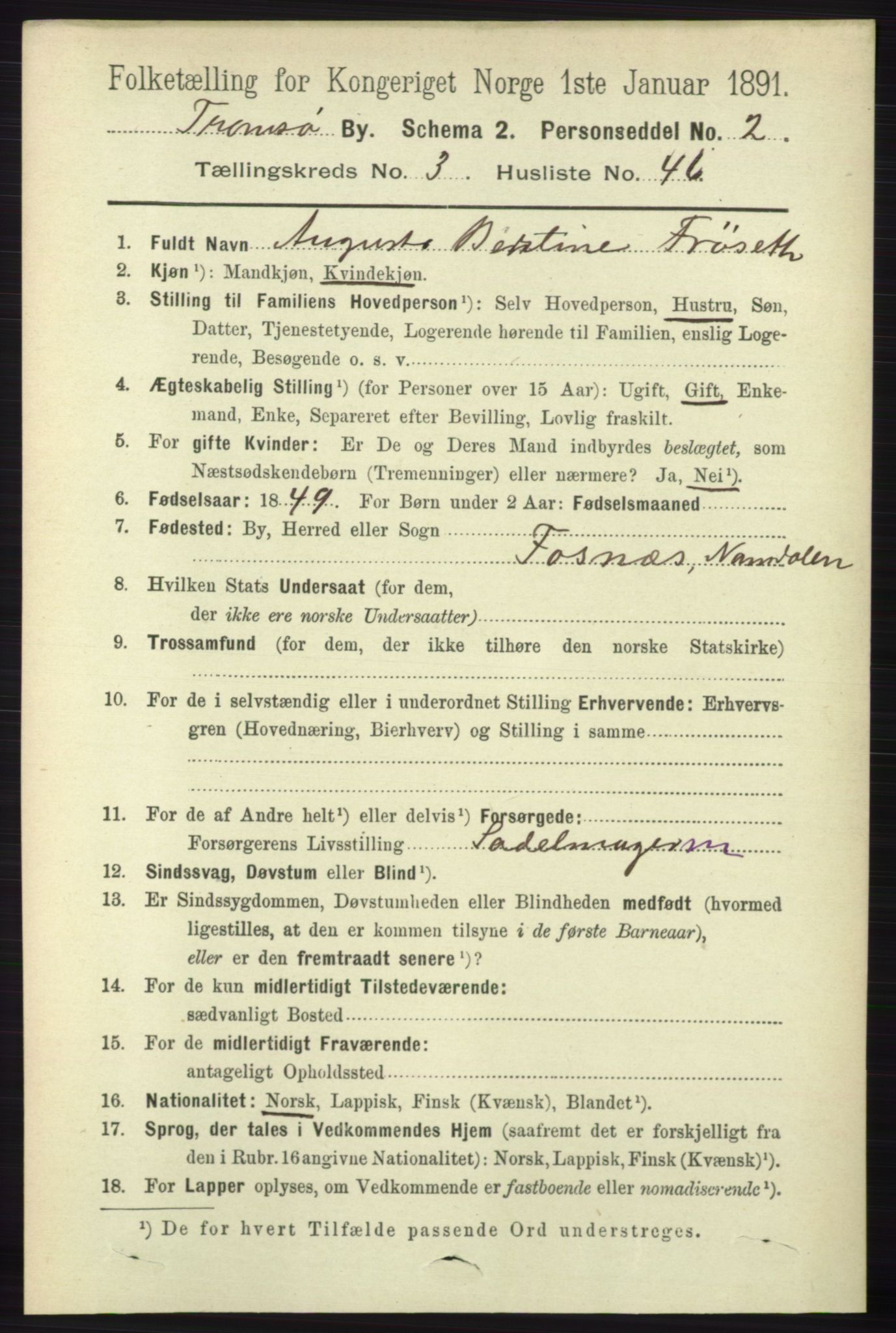RA, Folketelling 1891 for 1902 Tromsø kjøpstad, 1891, s. 3615
