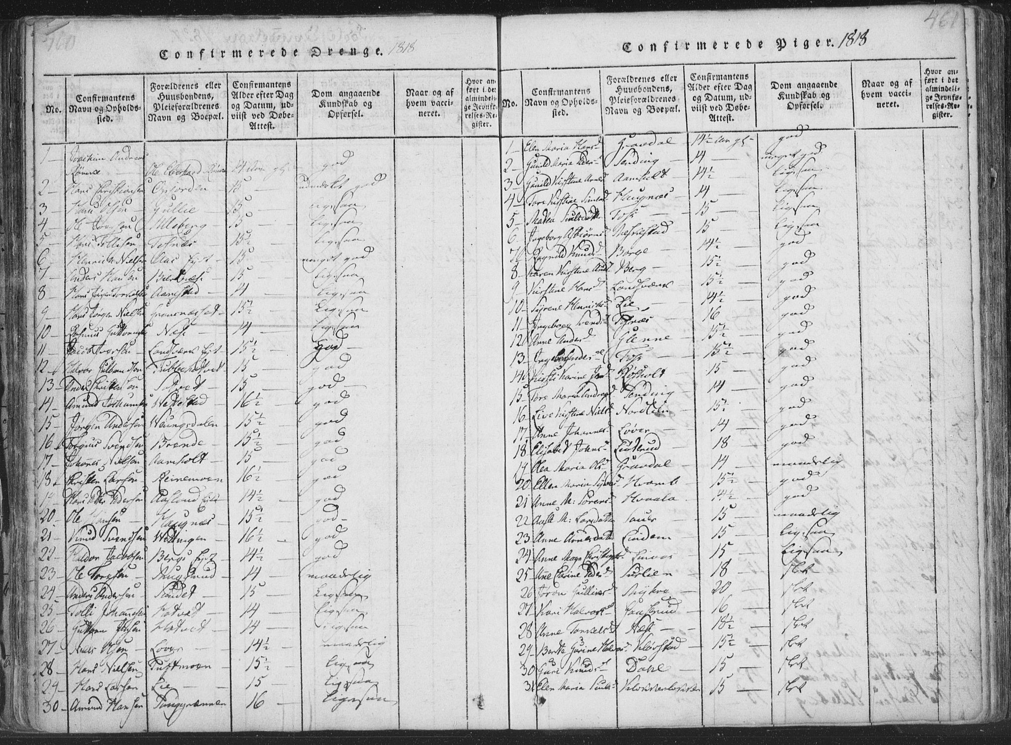 Sandsvær kirkebøker, SAKO/A-244/F/Fa/L0004: Ministerialbok nr. I 4, 1817-1839, s. 460-461