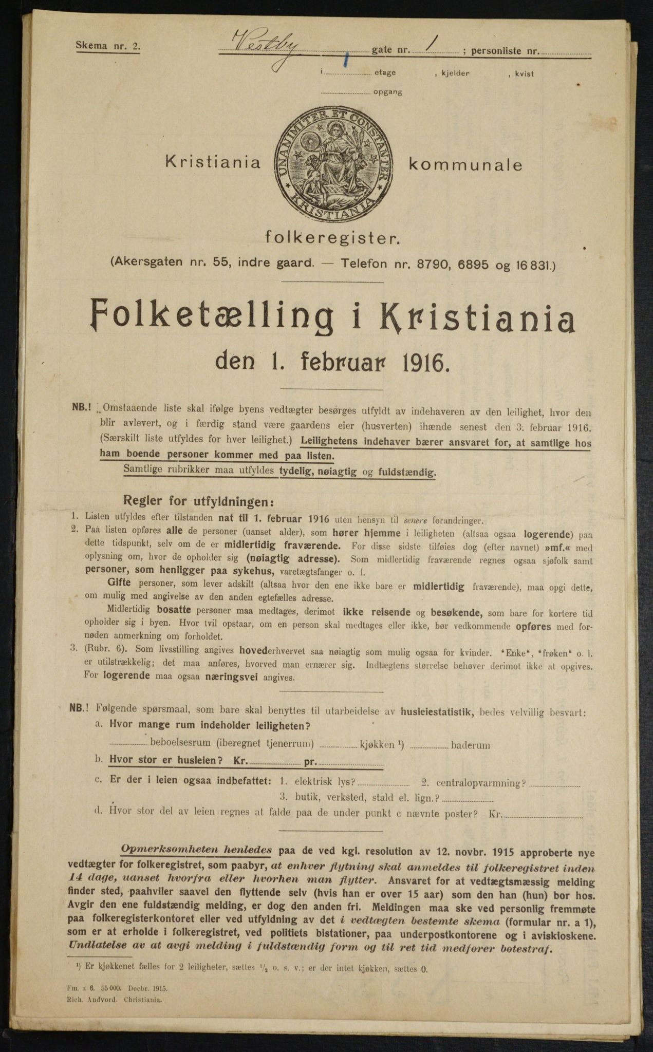 OBA, Kommunal folketelling 1.2.1916 for Kristiania, 1916, s. 126032