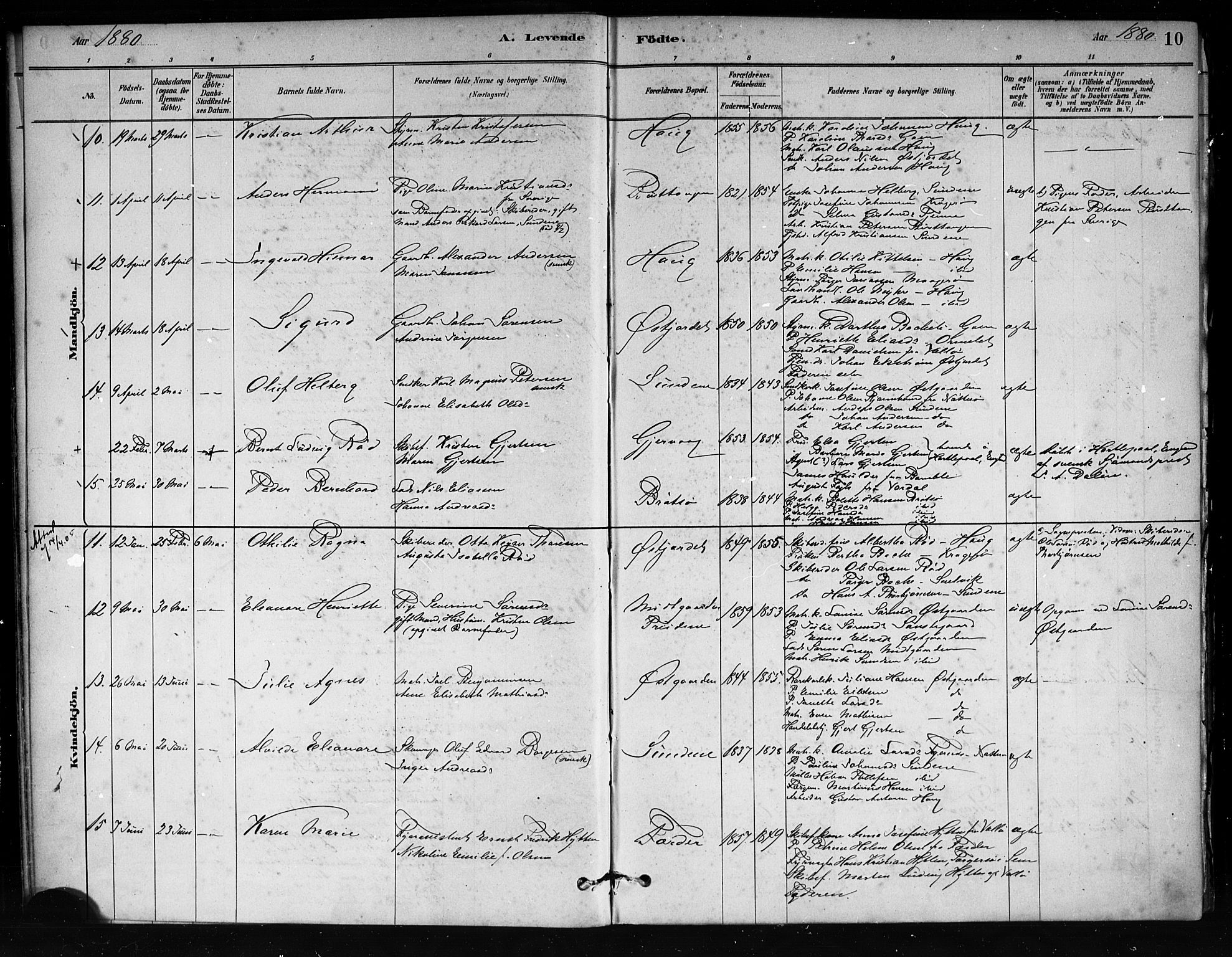 Tjøme kirkebøker, AV/SAKO-A-328/F/Fa/L0001: Ministerialbok nr. I 1, 1879-1890, s. 10
