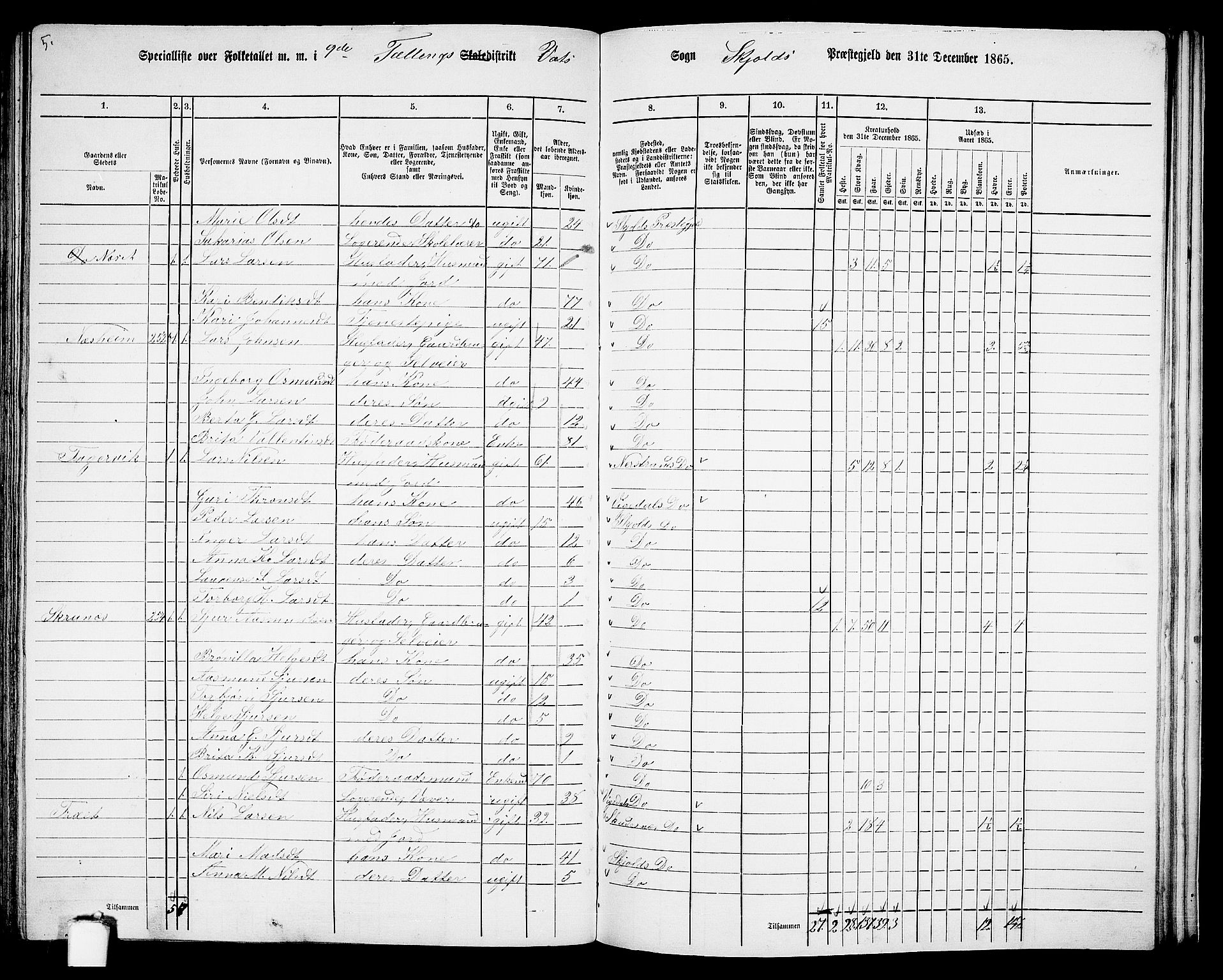 RA, Folketelling 1865 for 1154P Skjold prestegjeld, 1865, s. 129