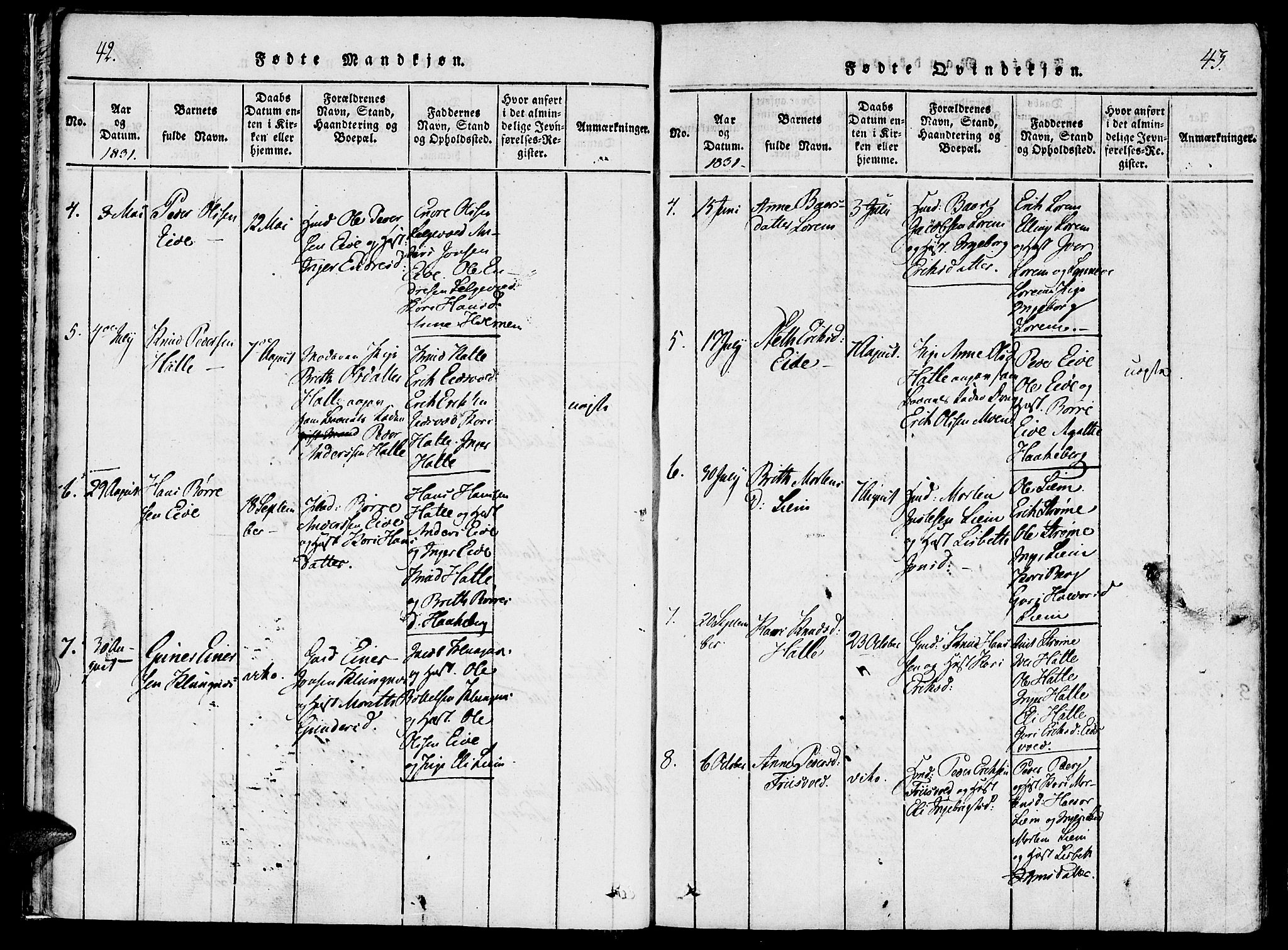 Ministerialprotokoller, klokkerbøker og fødselsregistre - Møre og Romsdal, AV/SAT-A-1454/542/L0551: Ministerialbok nr. 542A01, 1818-1853, s. 42-43