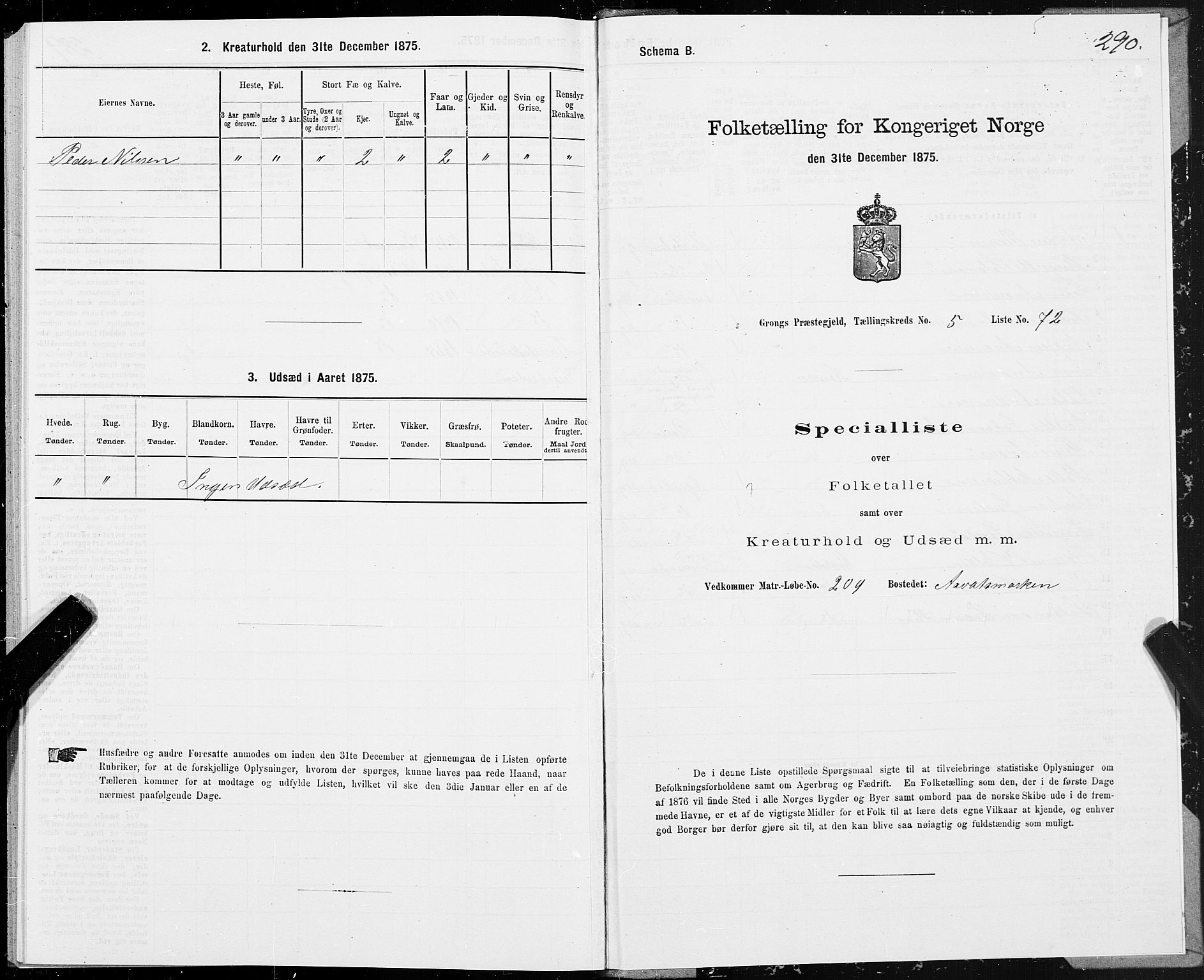 SAT, Folketelling 1875 for 1742P Grong prestegjeld, 1875, s. 3290