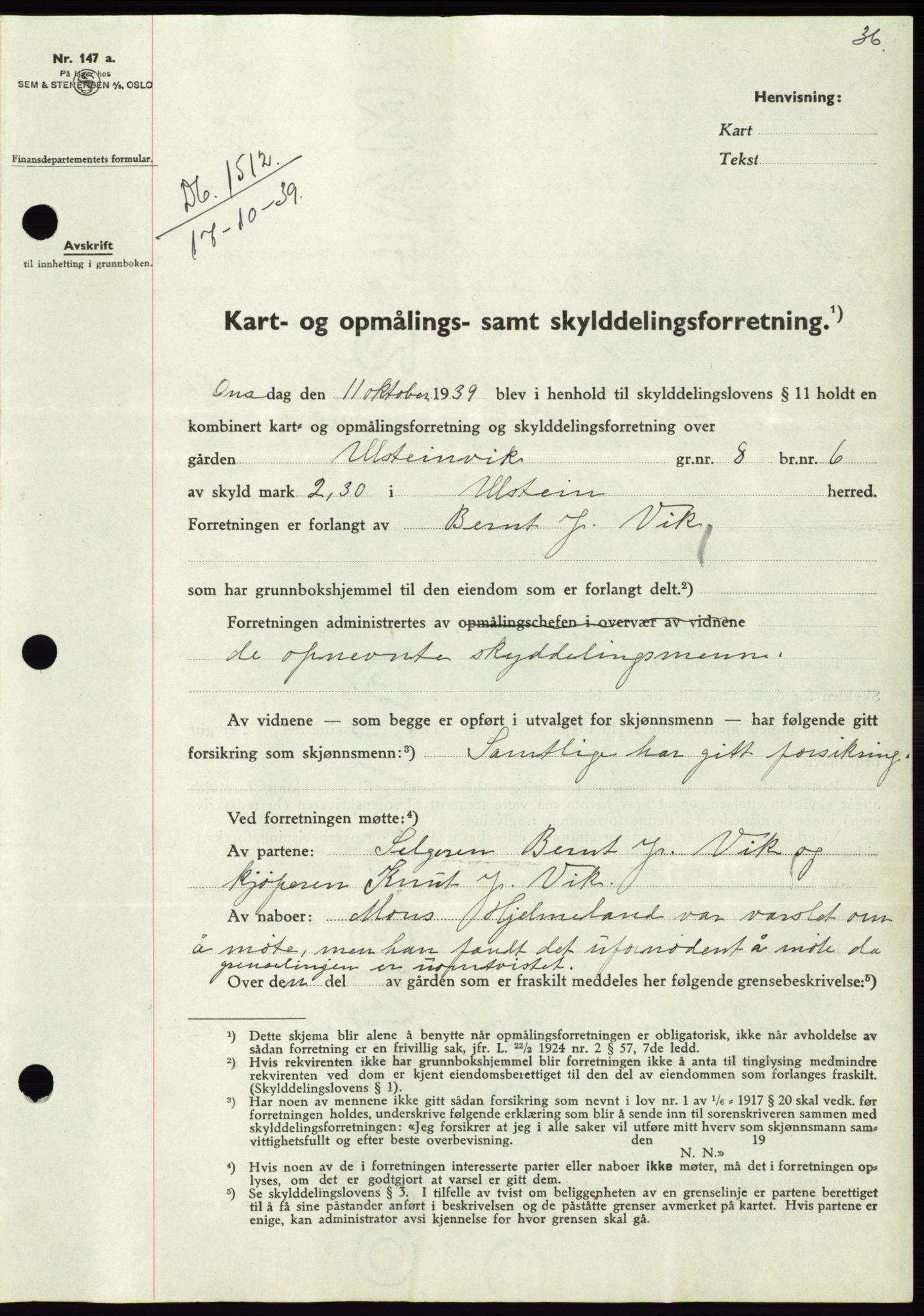 Søre Sunnmøre sorenskriveri, SAT/A-4122/1/2/2C/L0069: Pantebok nr. 63, 1939-1940, Dagboknr: 1512/1939