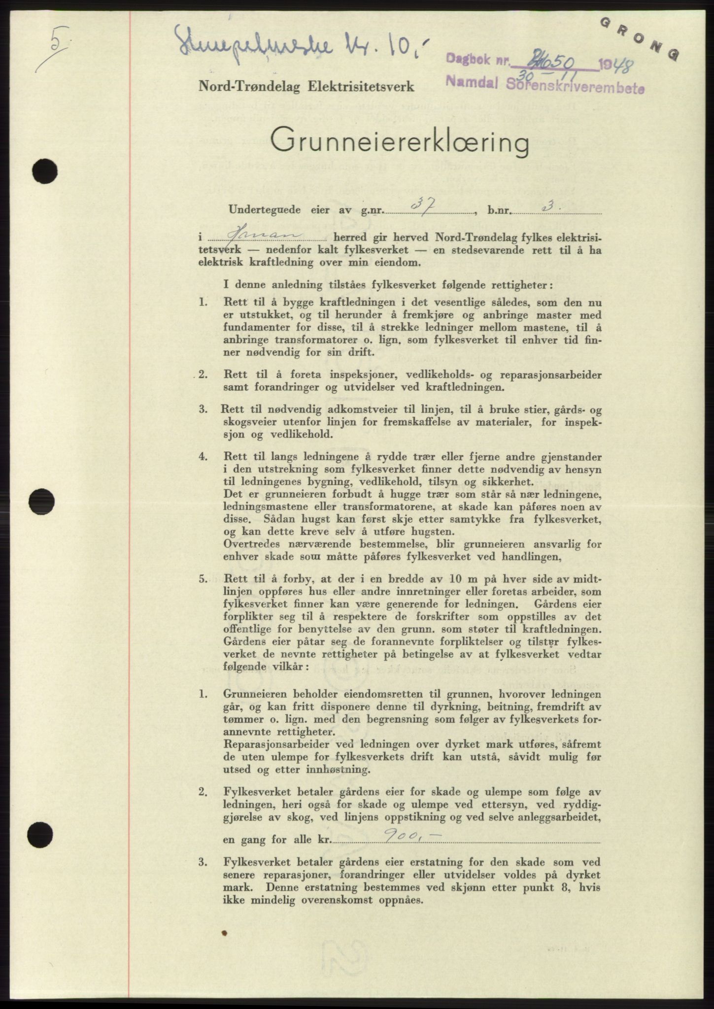 Namdal sorenskriveri, SAT/A-4133/1/2/2C: Pantebok nr. -, 1948-1948, Dagboknr: 2650/1948