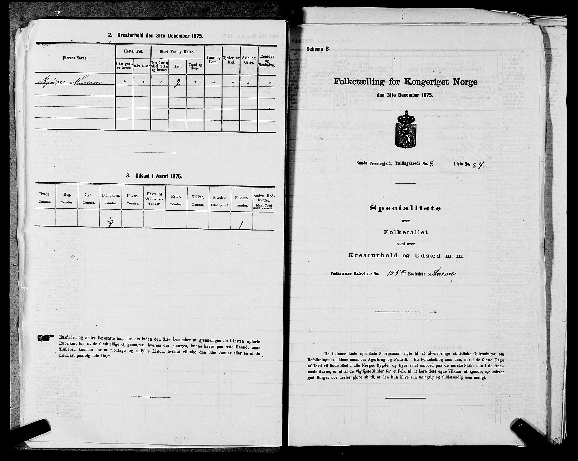 SAST, Folketelling 1875 for 1136P Sand prestegjeld, 1875, s. 1426