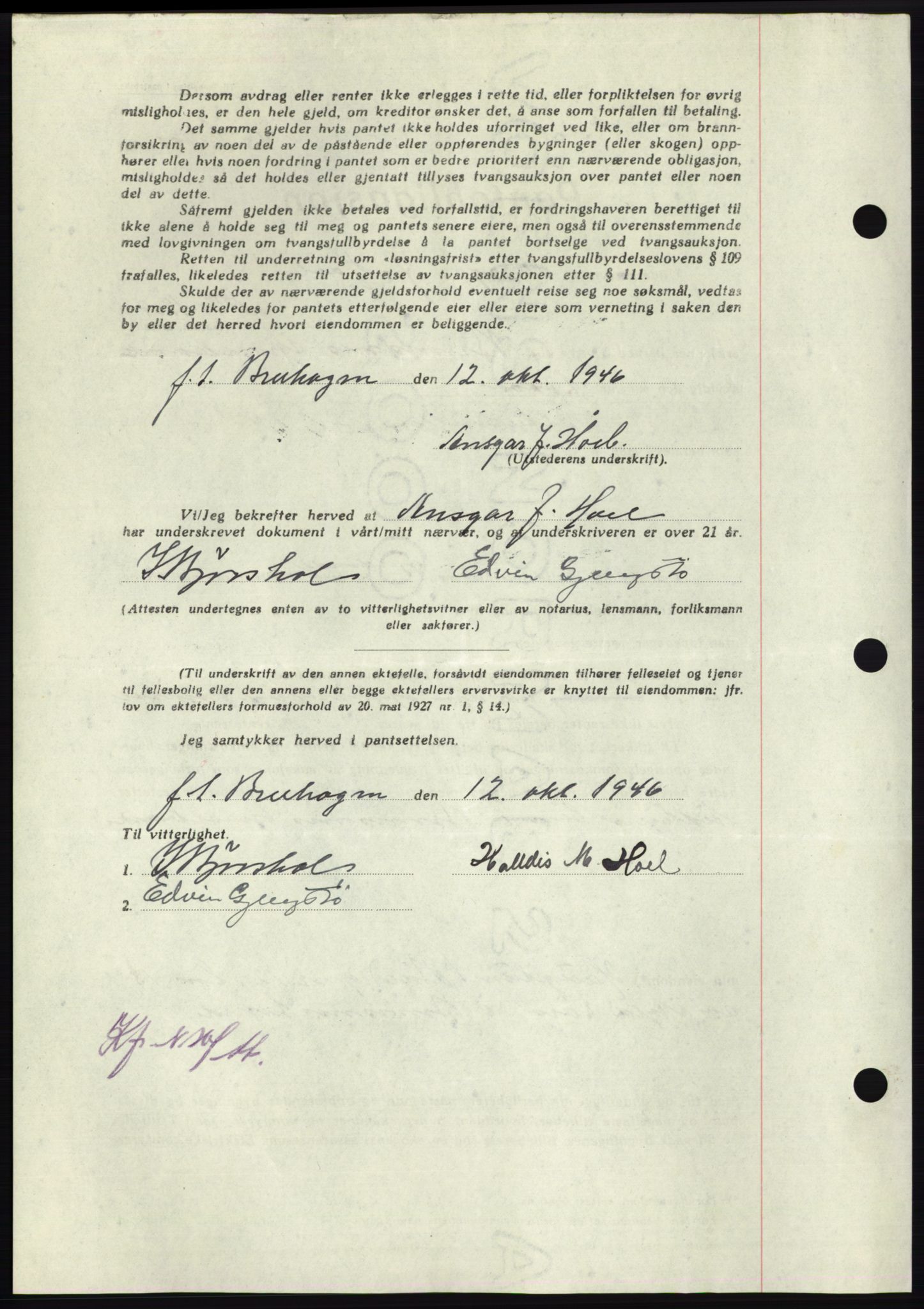 Nordmøre sorenskriveri, AV/SAT-A-4132/1/2/2Ca: Pantebok nr. B95, 1946-1947, Dagboknr: 2099/1946