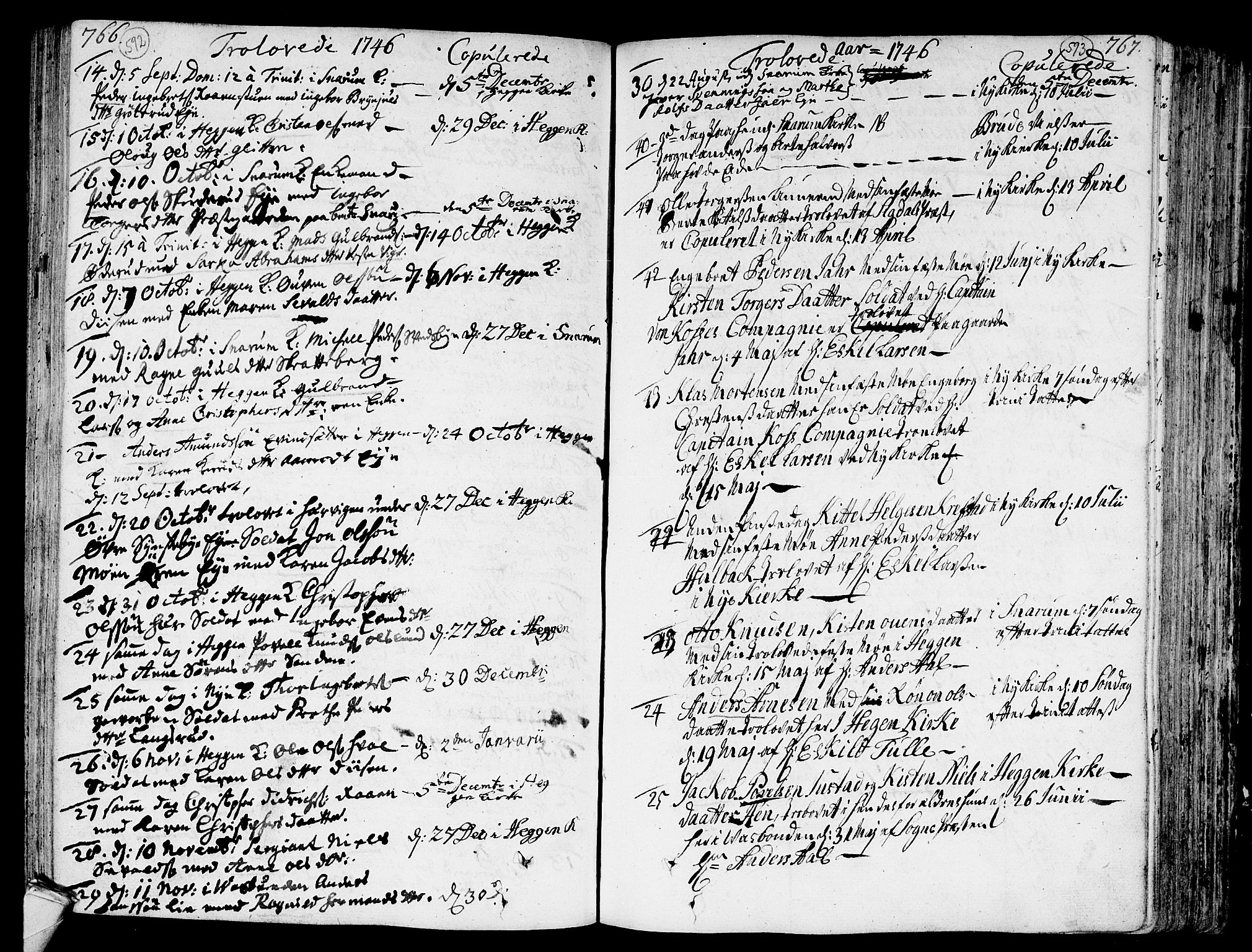 Modum kirkebøker, AV/SAKO-A-234/F/Fa/L0002: Ministerialbok nr. 2, 1741-1782, s. 592-593