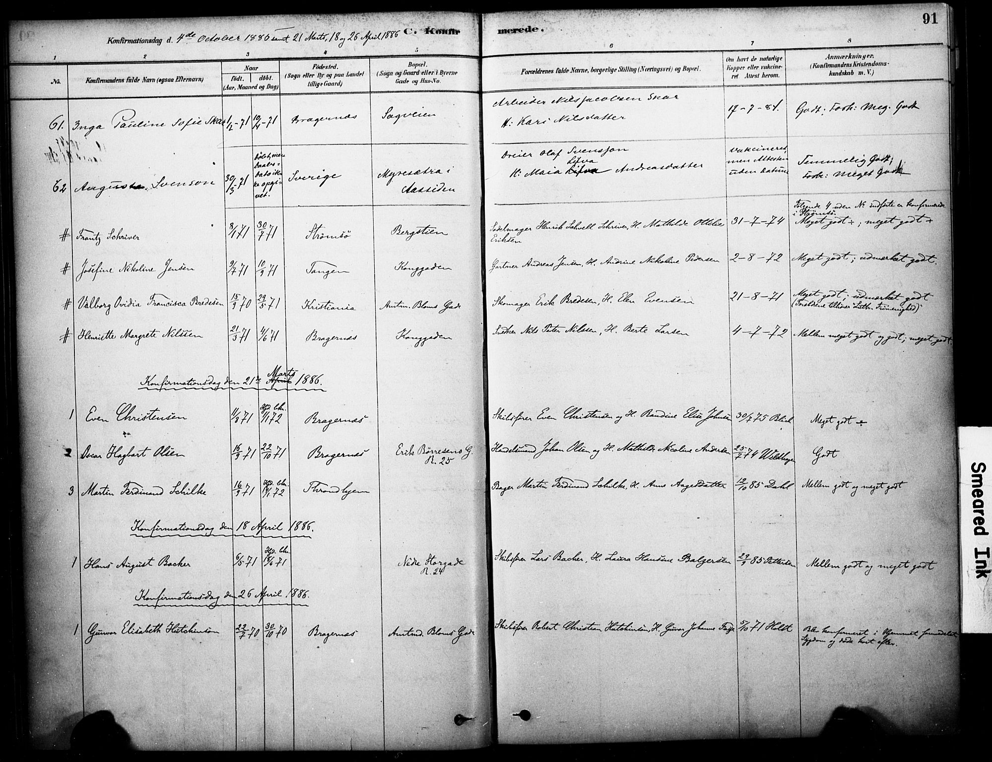 Bragernes kirkebøker, AV/SAKO-A-6/F/Fc/L0005: Ministerialbok nr. III 5, 1878-1890, s. 91
