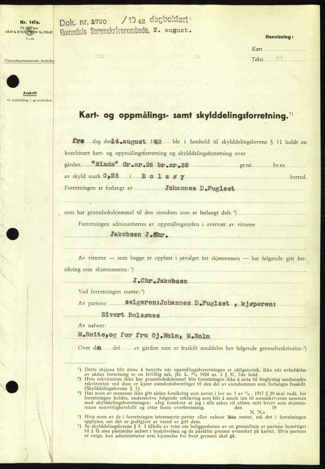 Romsdal sorenskriveri, SAT/A-4149/1/2/2C: Pantebok nr. A12, 1942-1942, Dagboknr: 1720/1942