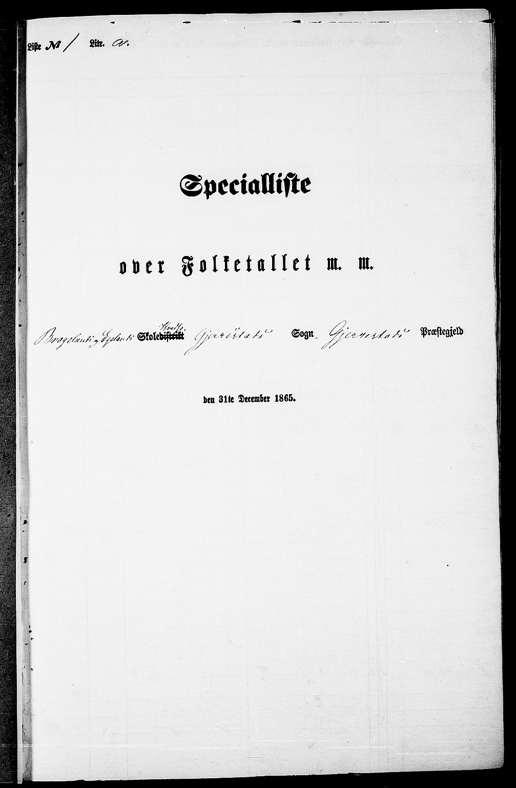 RA, Folketelling 1865 for 0911P Gjerstad prestegjeld, 1865, s. 14