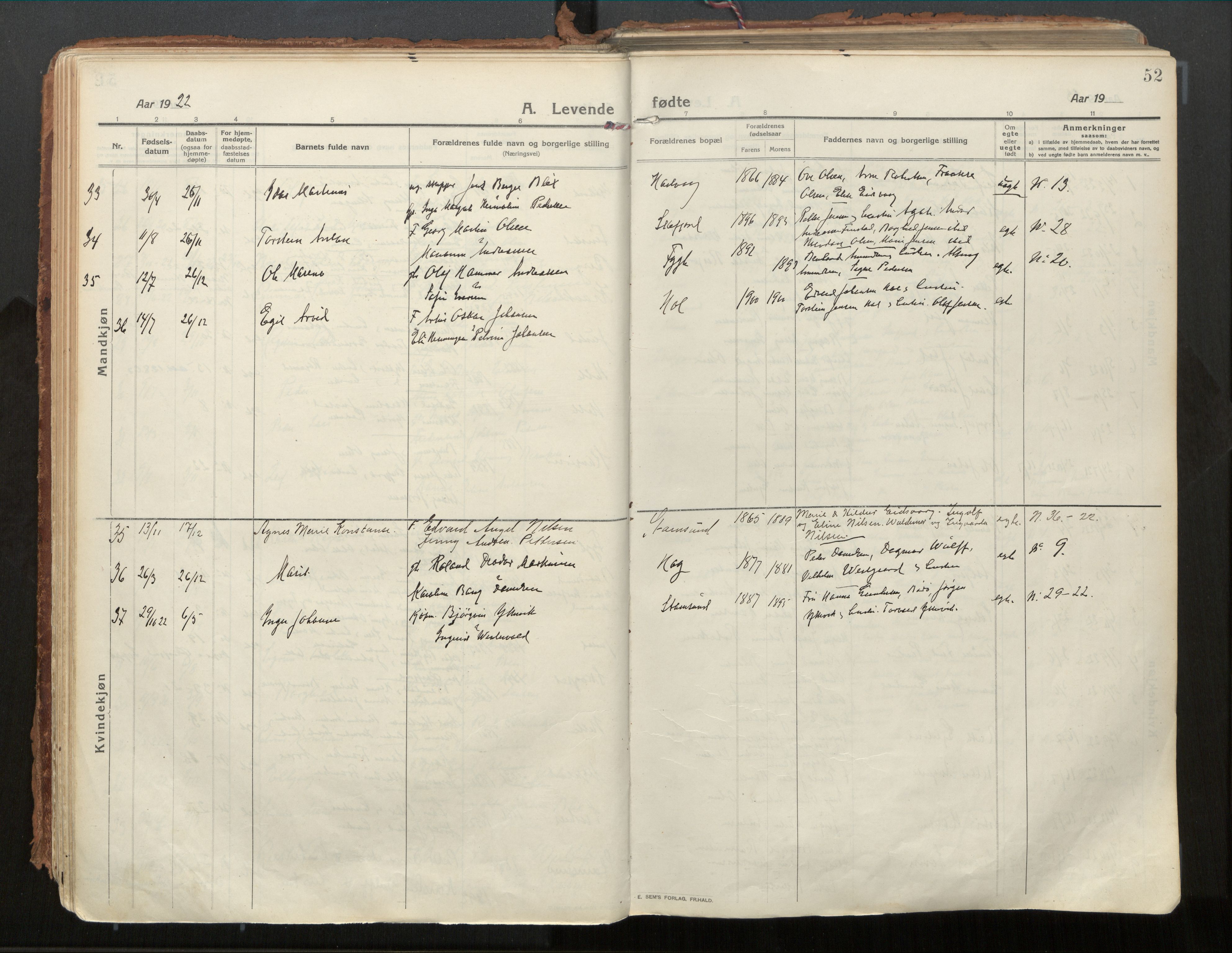 Ministerialprotokoller, klokkerbøker og fødselsregistre - Nordland, AV/SAT-A-1459/882/L1181: Ministerialbok nr. 882A03, 1913-1937, s. 52