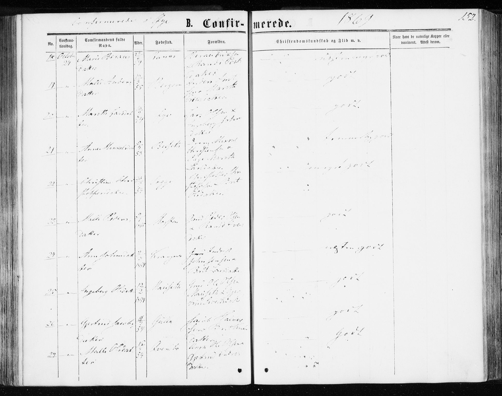 Ministerialprotokoller, klokkerbøker og fødselsregistre - Møre og Romsdal, AV/SAT-A-1454/595/L1045: Ministerialbok nr. 595A07, 1863-1873, s. 152